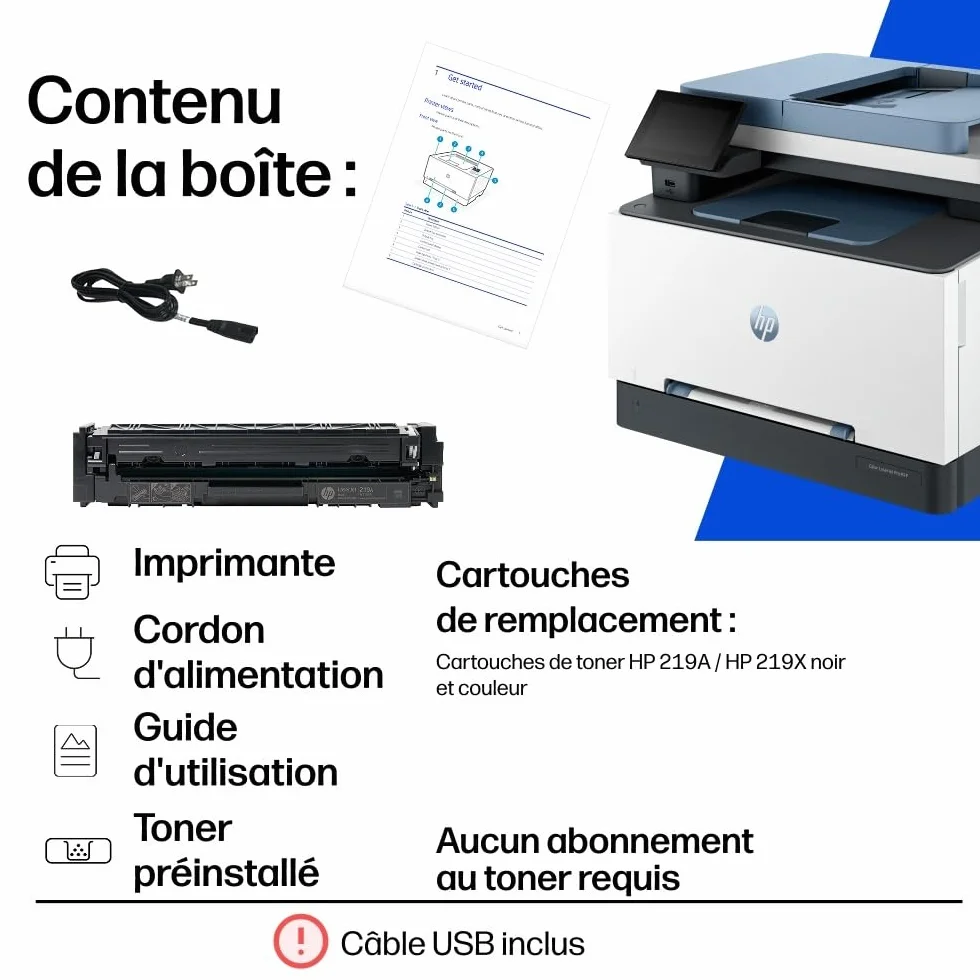 HP Color LaserJet Pro 3302fdw Imprimante Multifonction A4 Recto/Verso Automatique Couleur 25 ppm USB Wi-Fi Fax Copie ADF Bleue
