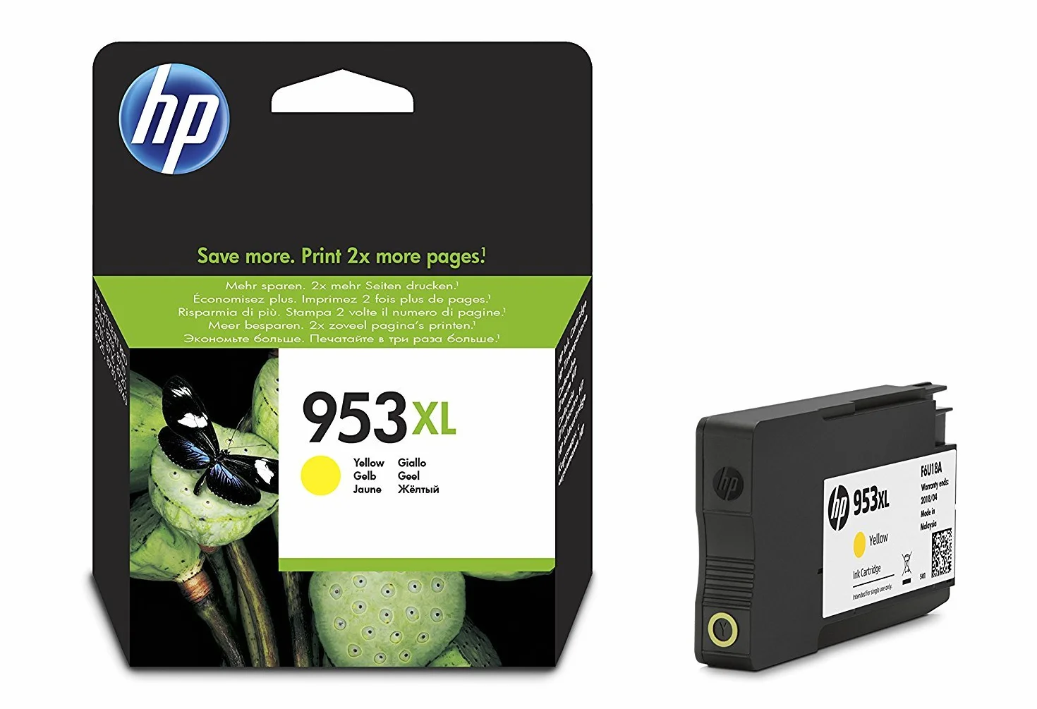 HP 953XL Cartouche d'encre Jaune Grande capacité Authentique F6U18AE