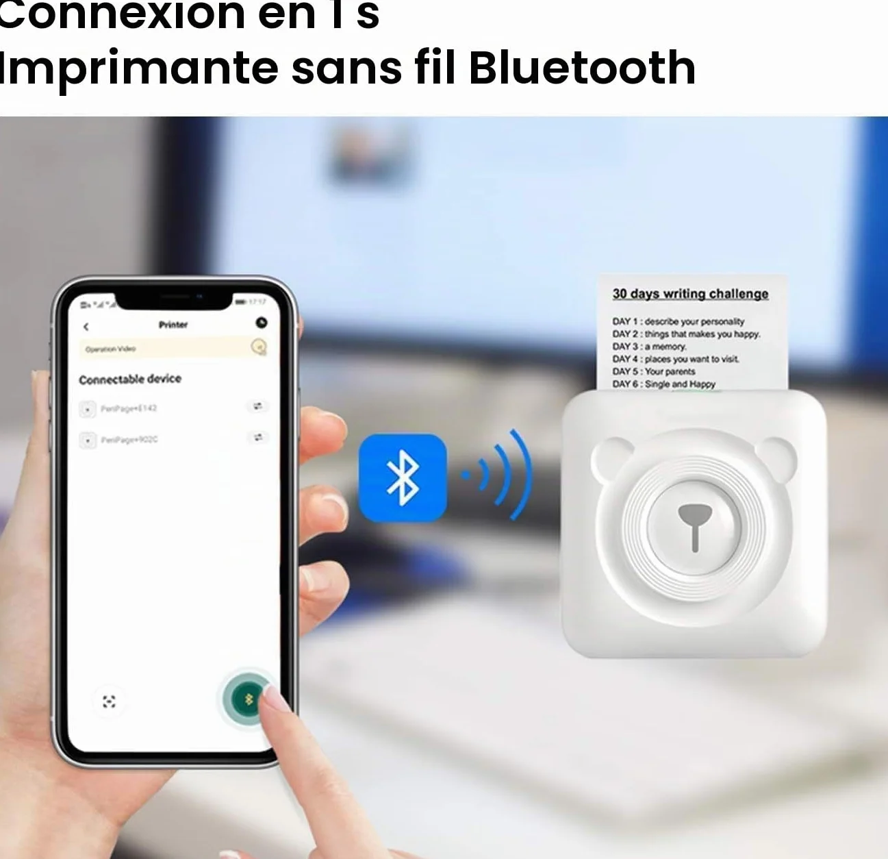 PeriPage Buyounger Mini Imprimante Photo Thermique Bluetooth sans Encre Portable Noir Et Blanc