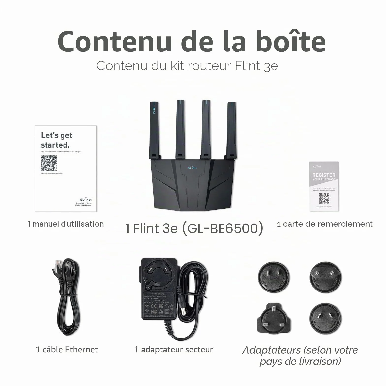 GL.iNet GL-BE6500 Flint 3e Routeur Wi-Fi 7 Double Bande Haut débit VPN 2,5 GHz