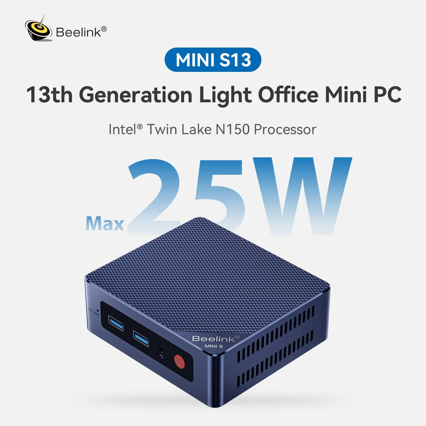 Beelink Mini S13 Mini PC Intel N150 16G DDR4 RAM 500G M.2 SSD Dual LAN 2.5G WiFi 6 BT5.2 HDMI 4K Dual Display