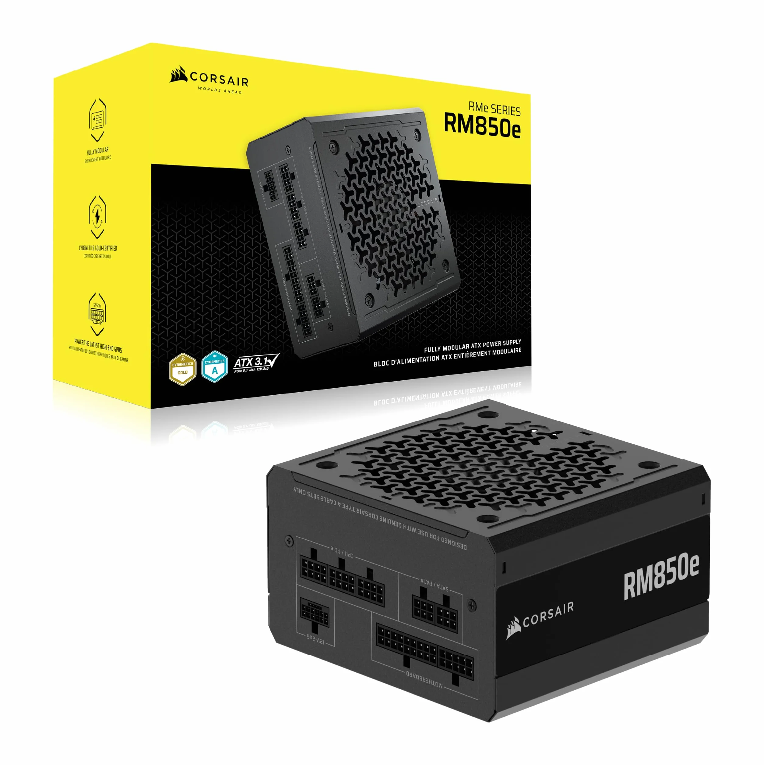 CORSAIR RM850e (2025) Alimentation ATX Modulaire Silencieuse Noir 850W Cybenetics Gold