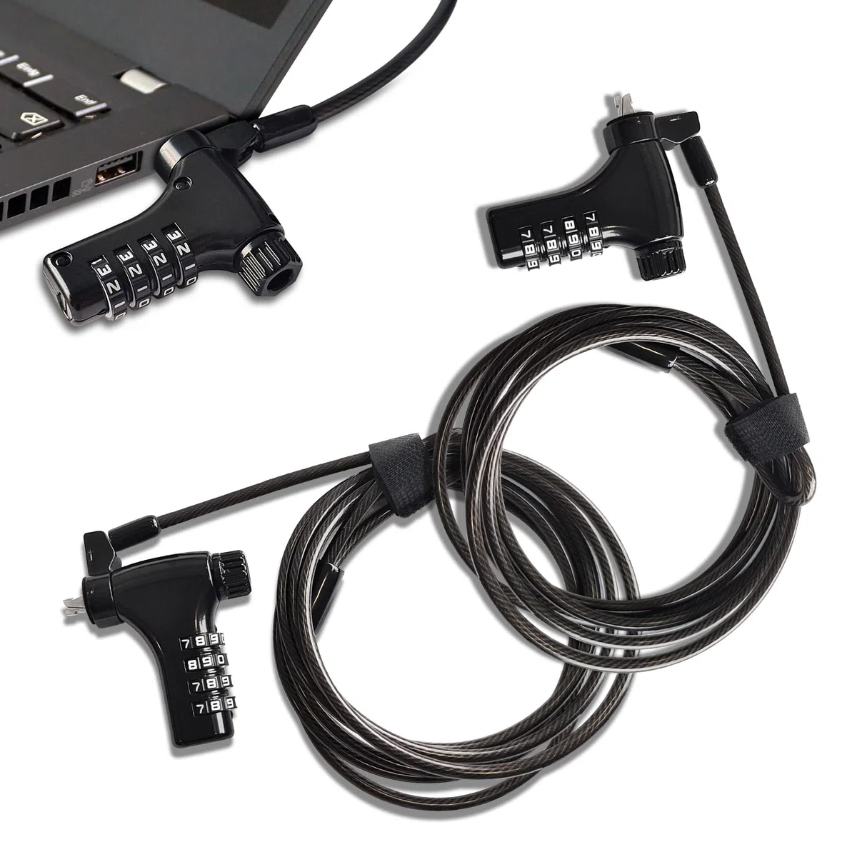 Câble Antivol PC Portable à Combinaison 2m Acier Code 4 Chiffres Rotatif Serrure Zinc Alloy Compatible HP Dell Samsung Kensington
