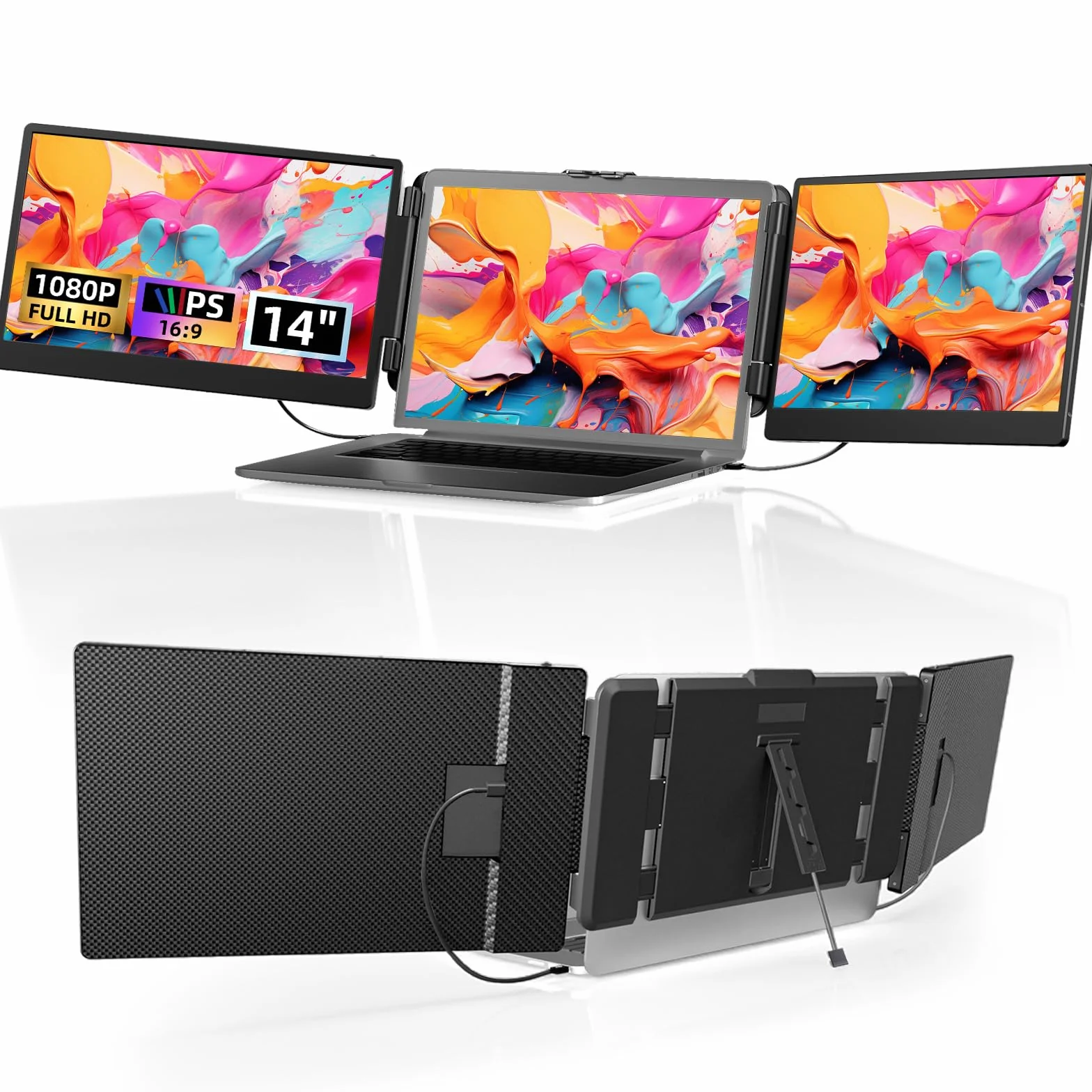 Double Ecran PC Portable 14" FHD 1080P IPS Moniteur Portable Extension pour 13,3-17" Ordinateur Portable Compatible Windows Chrome Linux