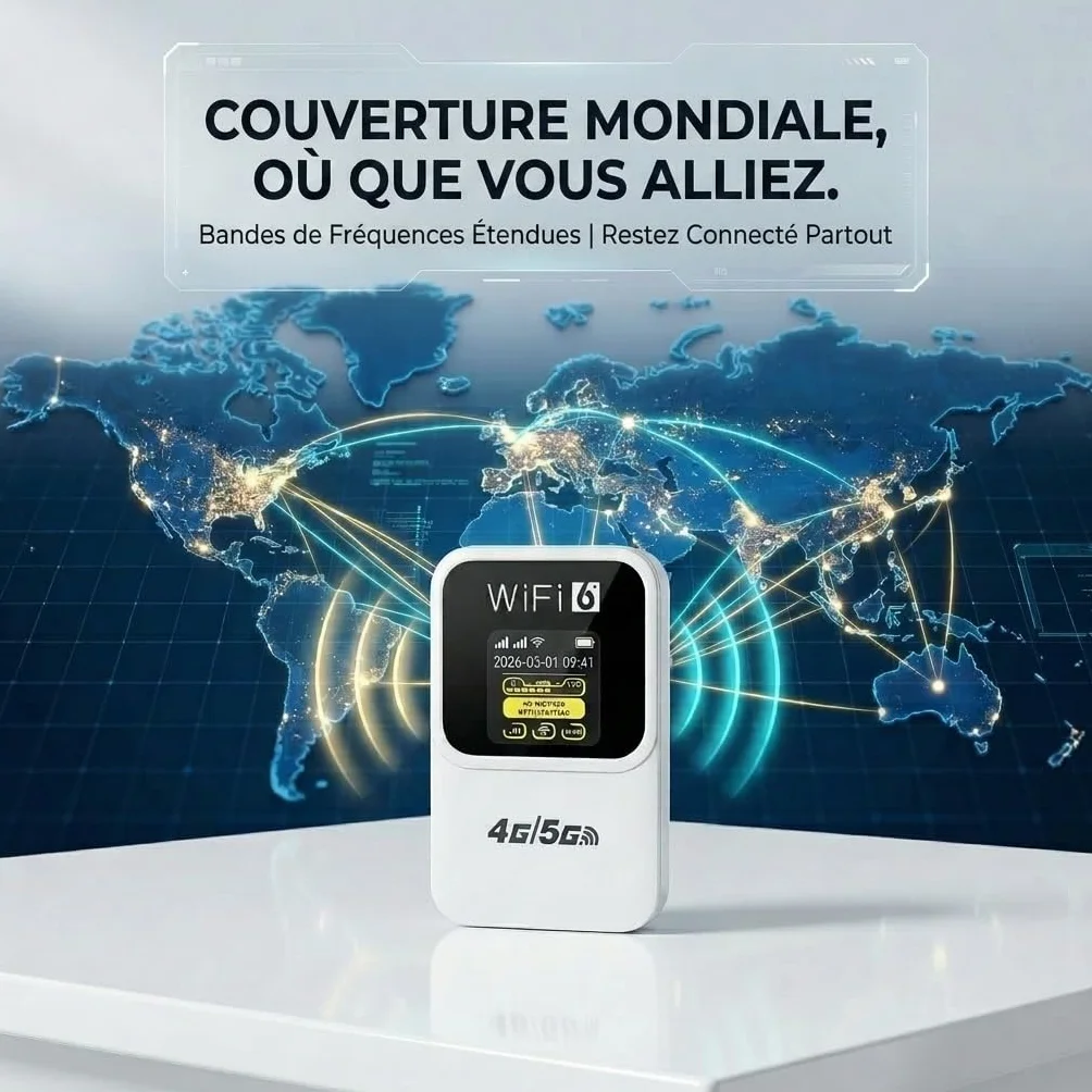 Routeur 5G Portable WiFi 6 SIM Déverrouillé Batterie 3000mAh 28 Appareils WPA3 Nano SIM Pocket WiFi Voyage