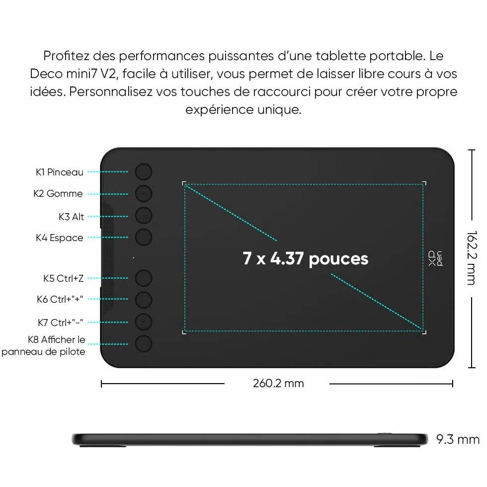 XPPen Deco mini7 v2 Tablette Graphique 7 Pouces 16k Niveaux de Pression Dessin sans Écran