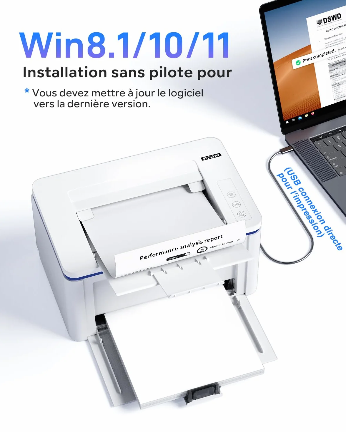 PANTUM BP2309W Imprimante Laser WiFi Noir et Blanc, 20 Pages/Minute, Recto-Verso Manuel, Airprint Mopria