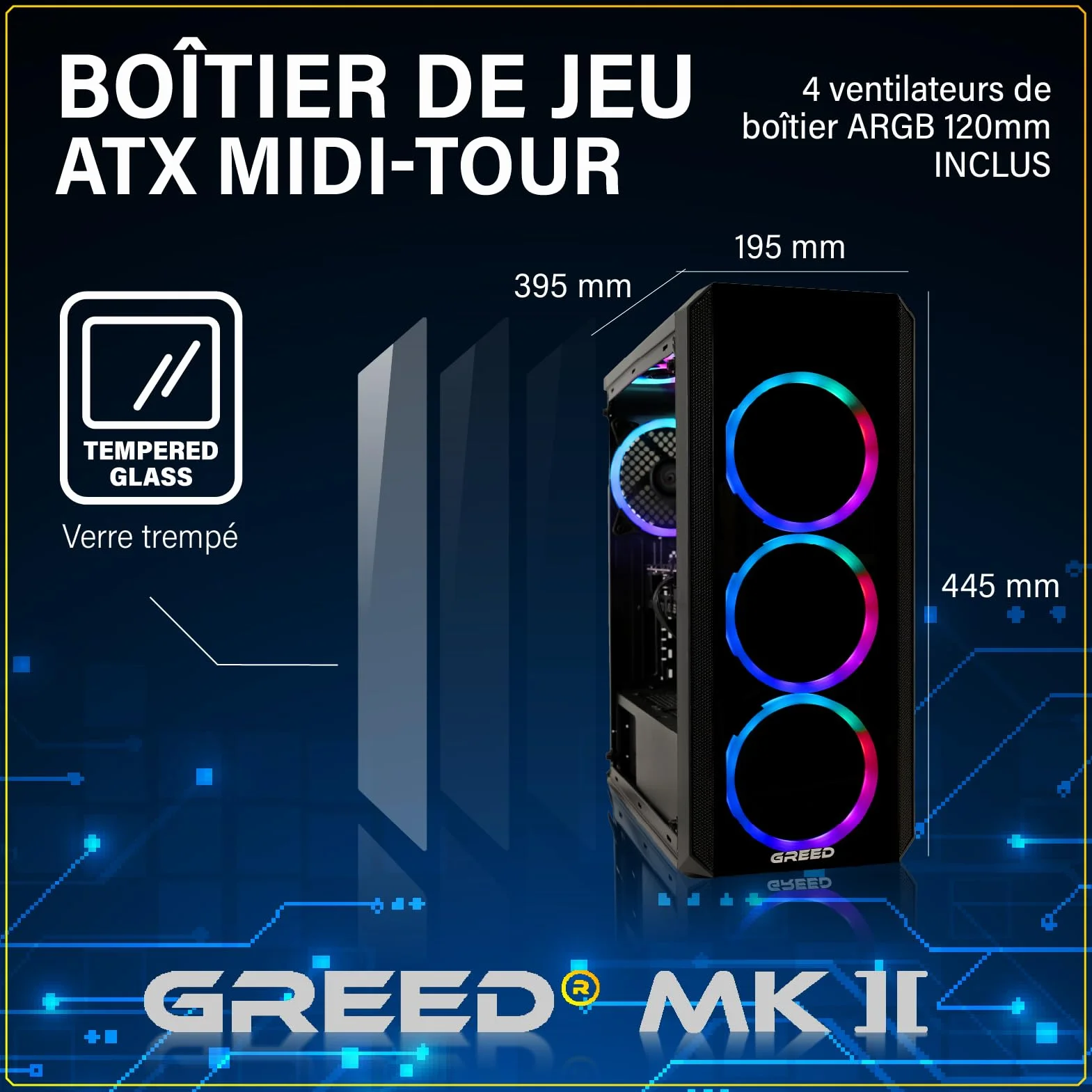 Greed MK2 PC Gamer AMD Ryzen 7 5700X Nvidia Geforce RTX 5060 Ti 8Go 4.6 GHz 32 Go DDR4 RAM 1 TB SSD WLAN W11 Pro