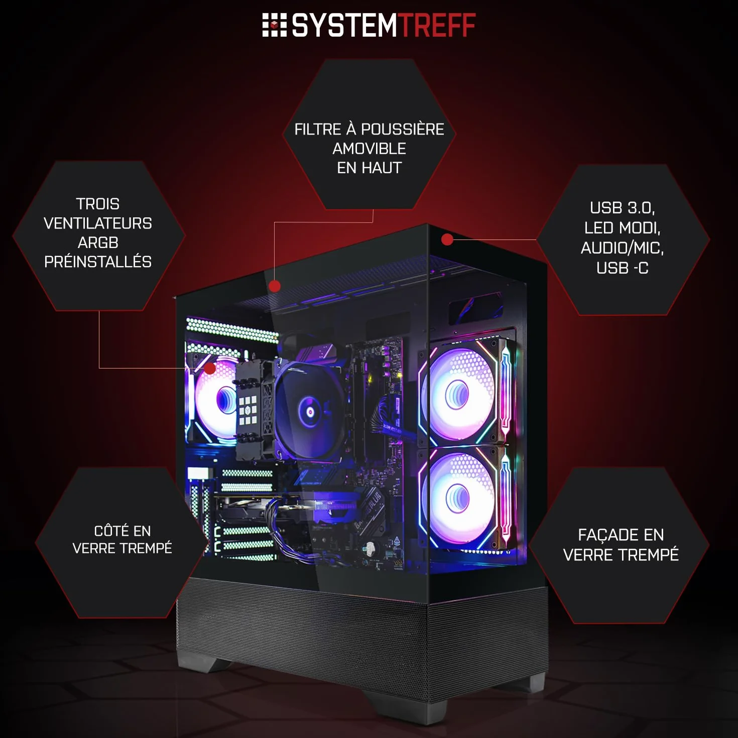 PC Gamer AMD Ryzen 7 9700X 8x5.5GHz Radeon RX 9060 XT 16Go DX12 1To M.2 NVMe 32Go DDR5 RAM Windows 11 Ordinateur de Bureau WLAN