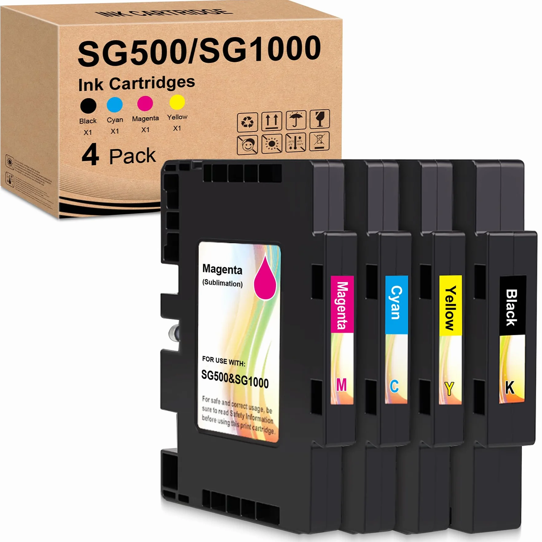 Cartouche de Sublimation Compatible Sawgrass Virtuoso SG500 SG1000 Set de 4 Noir Cyan Magenta Jaune