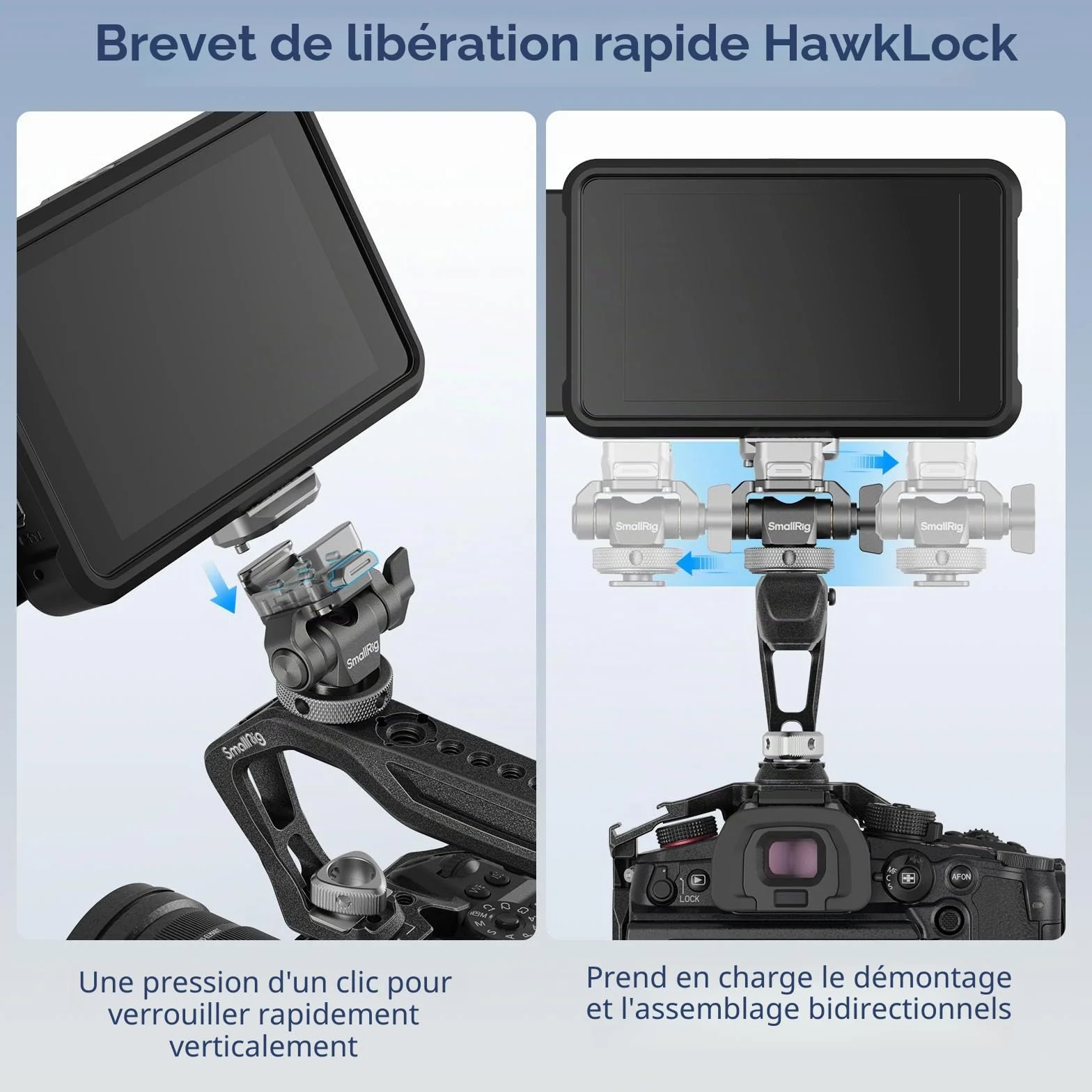 SMALLRIG HawkLock H21 Support de moniteur à dégagement rapide avec griffe froide, pivotant et inclinable réglable