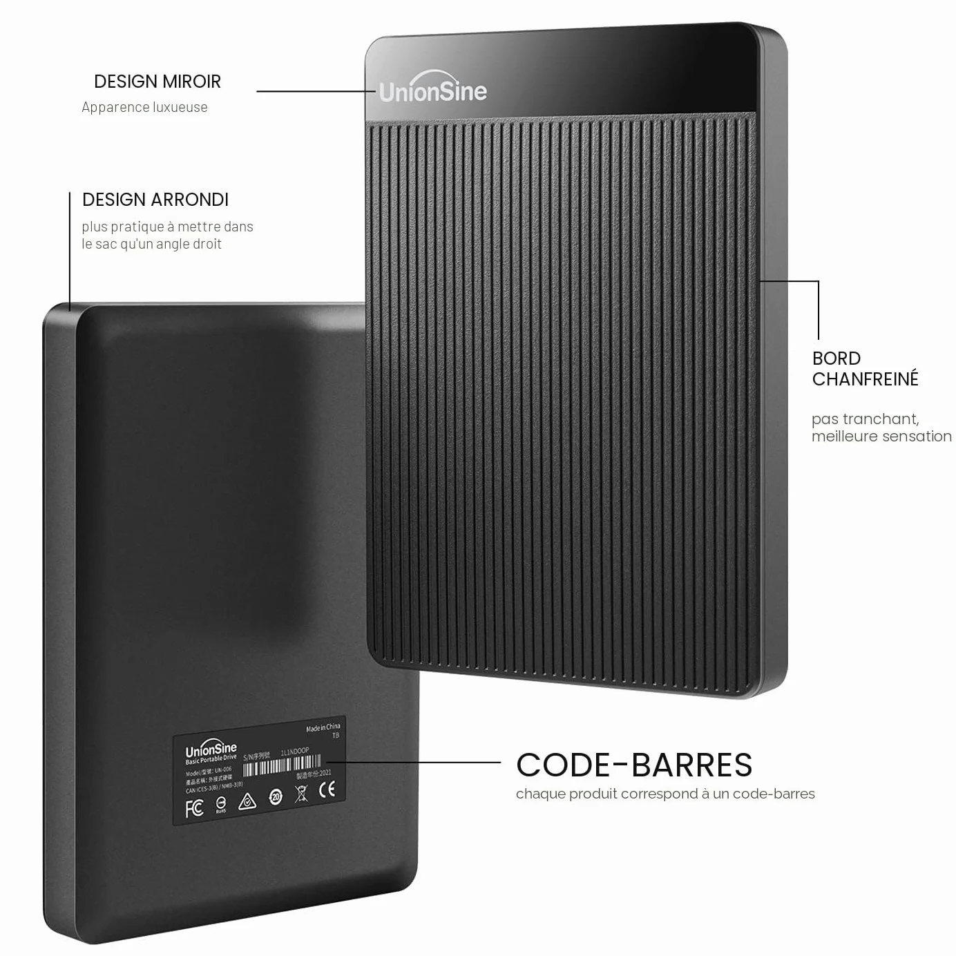 UnionSine Disque Dur Externe Portable 500Go 2.5" USB 3.0 SATA HDD Noir
