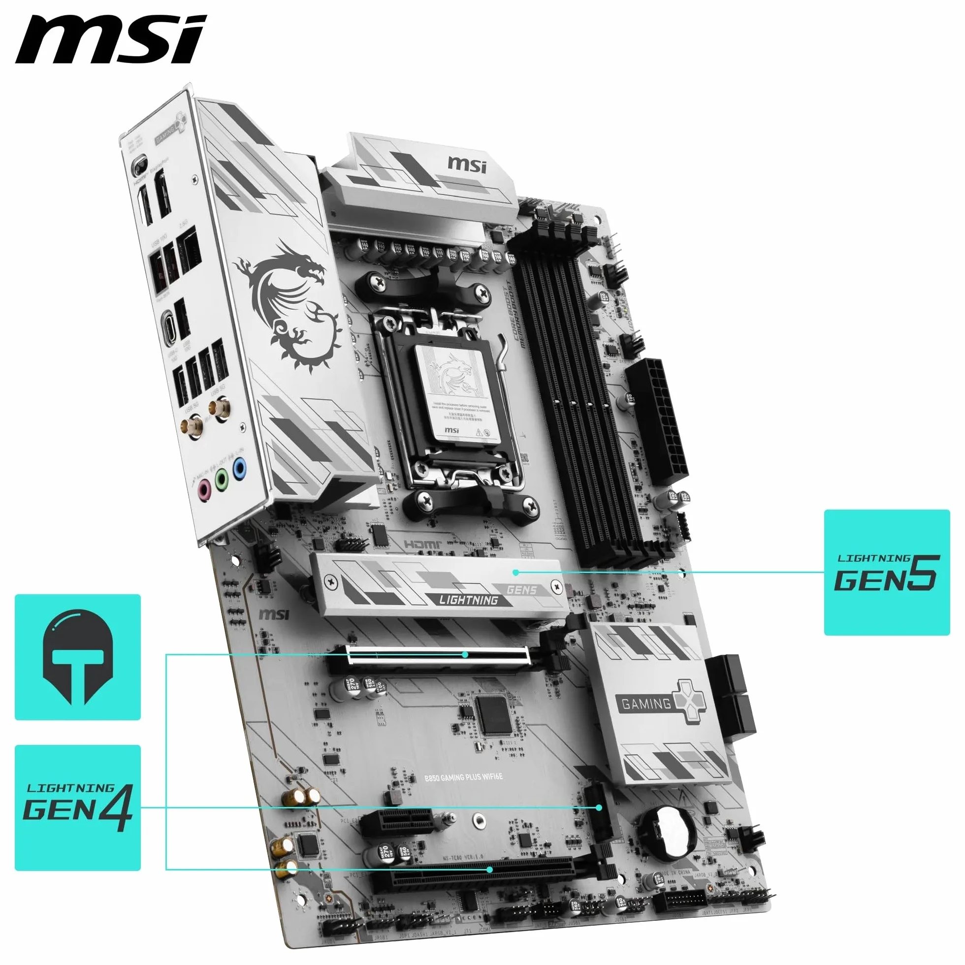 MSI B850 Gaming Plus WIFI6E Carte mère ATX pour AMD Ryzen 9000/8000/7000 AM5 DDR5 PCIe 4.0 M.2 Gen5 Wi-Fi 6E 2.5G LAN