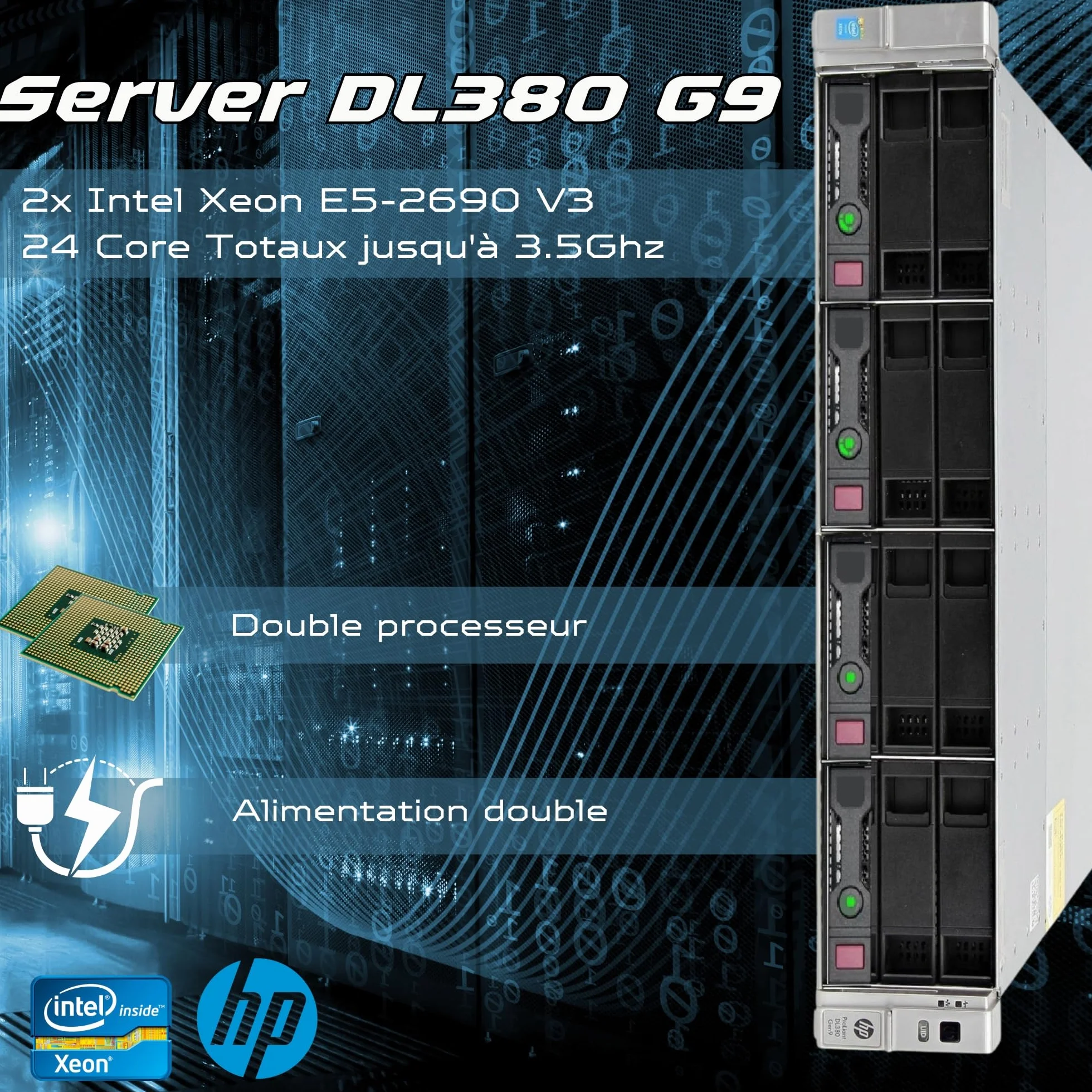 HP ProLiant DL380 Gen9 Serveur 2x Xeon 2690 V3 128 Go RAM 2x SAS 3.5" 4 To iLO H8404 Reconditionné