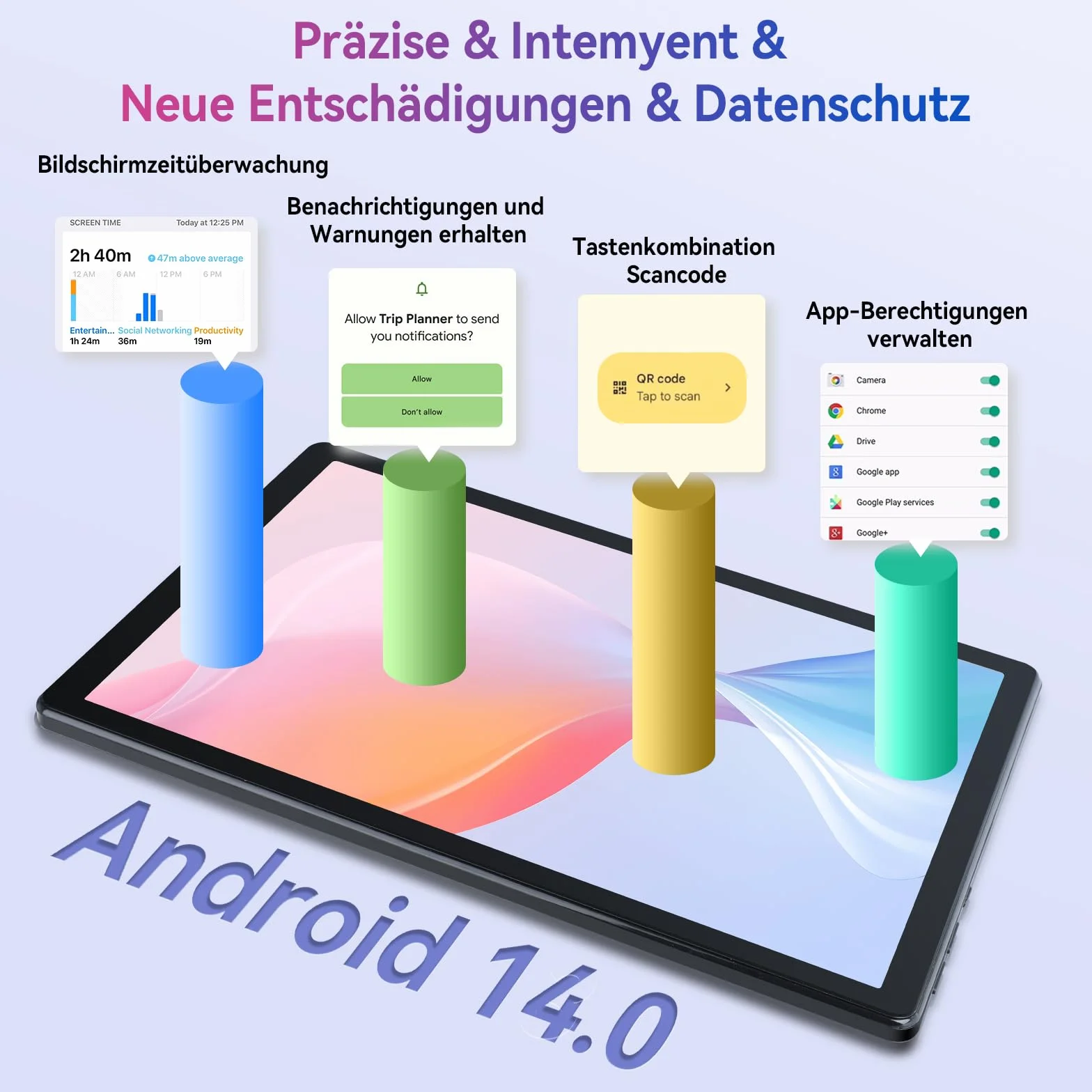 Ainmel Tablette Android 10 Pouces Octa-Core 10GB RAM 128GB ROM 1TB TF Card 1280x800 IPS HD Touchscreen 5G 2.4G WiFi BT 5.0 5MP 8MP Camera Gris
