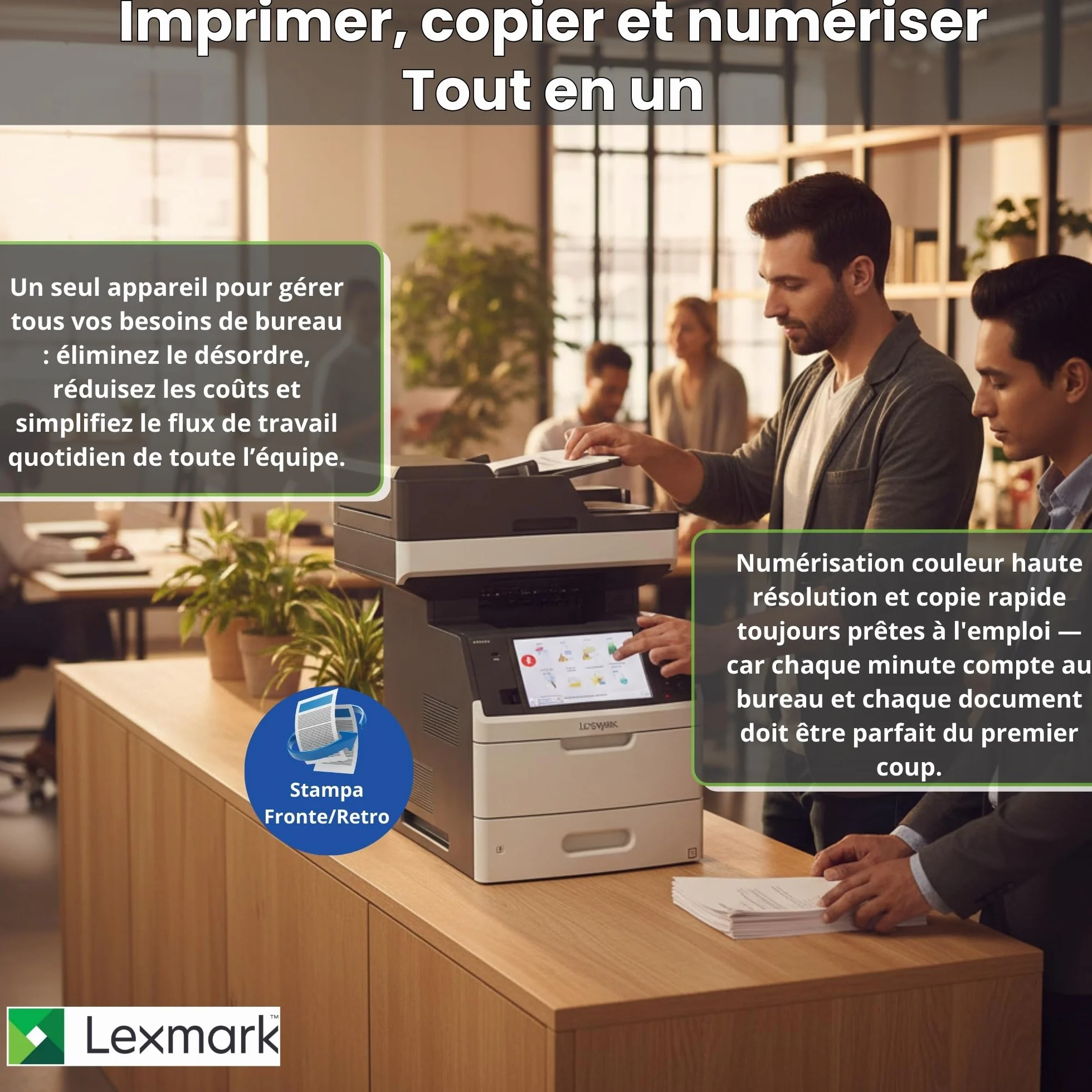 Lexmark MX711de Imprimante Multifonction Laser Monochrome A4 Noir et Blanc 70 ppm Recto Verso Fax Ethernet
