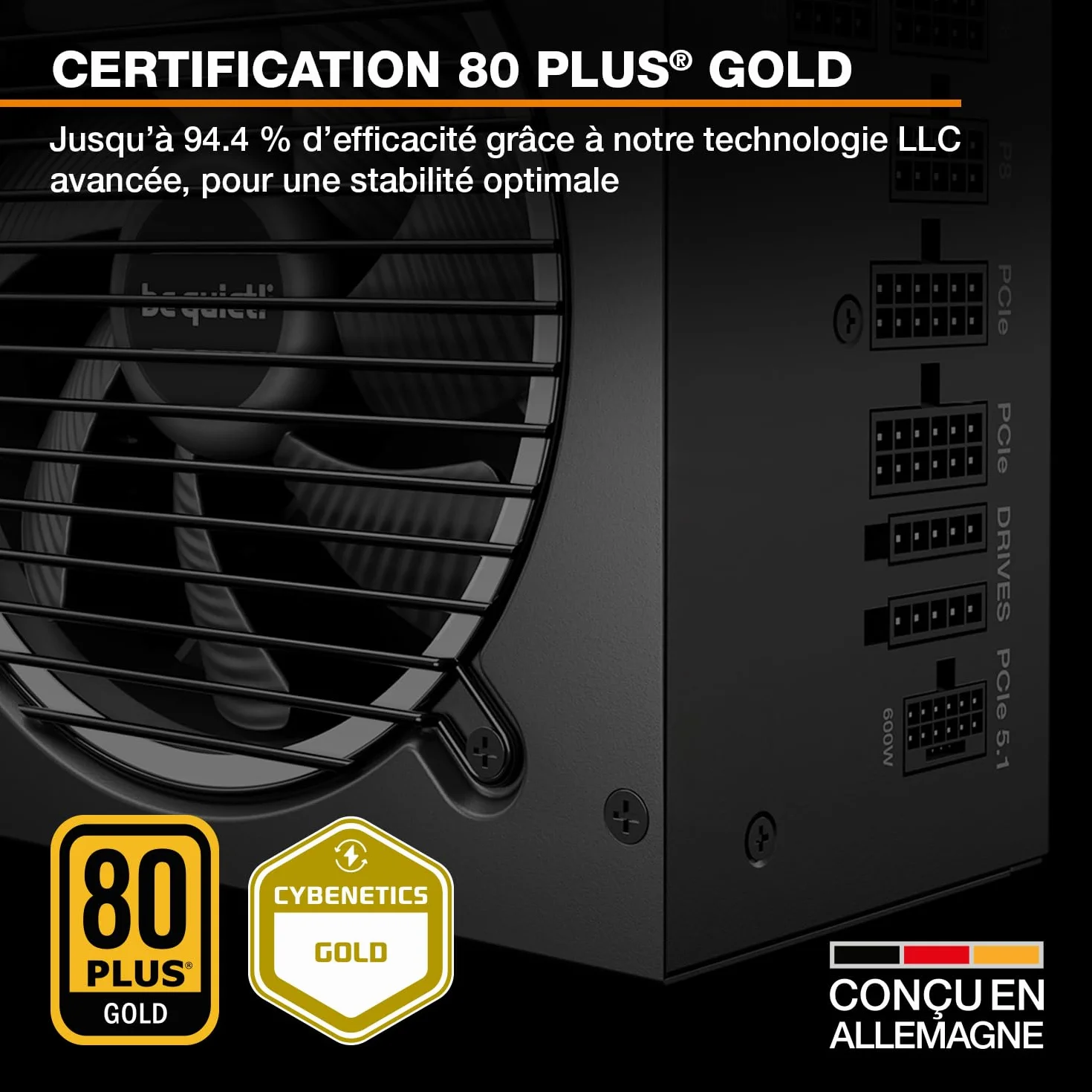 be quiet! Pure Power 13 M 850W Bloc d'Alimentation 80 Plus Gold ATX 3.1 PCIe 5.1 Ventilateur Semi-Passif 120 mm