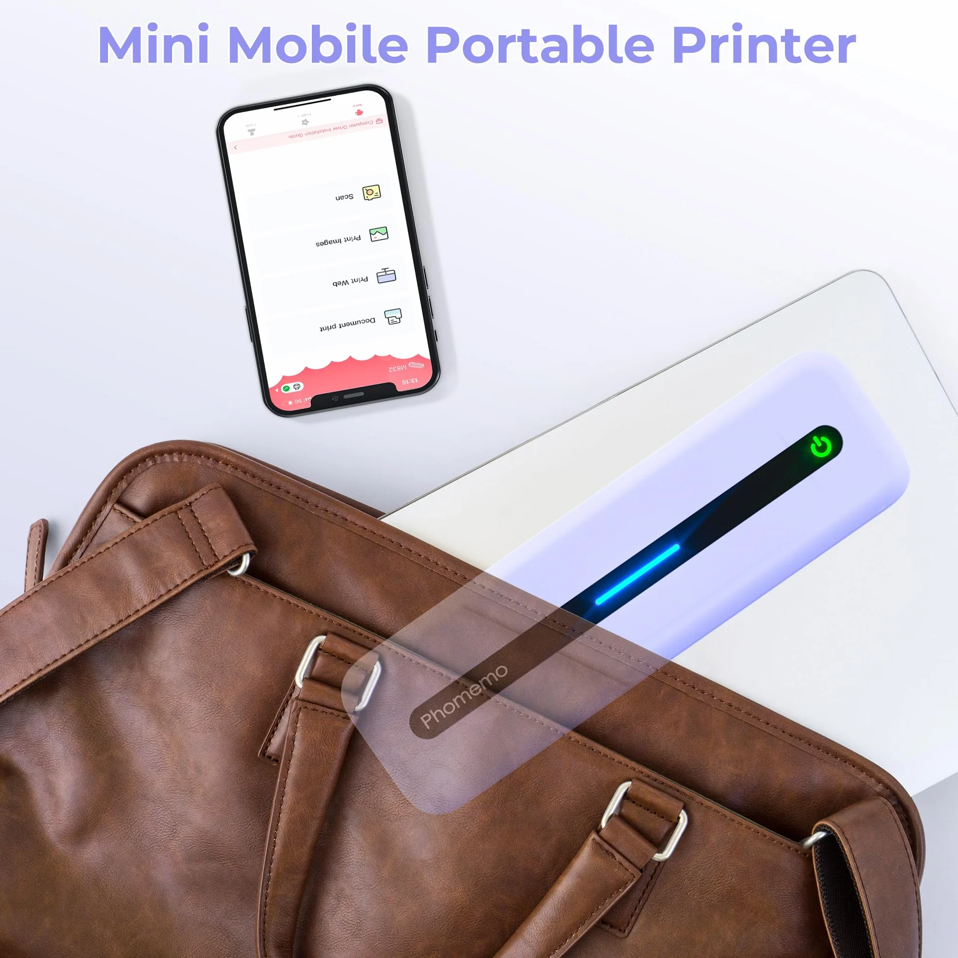 Phomemo M832 Imprimante Portable A4 Thermique Compatible Android iOS sans Encre Violet