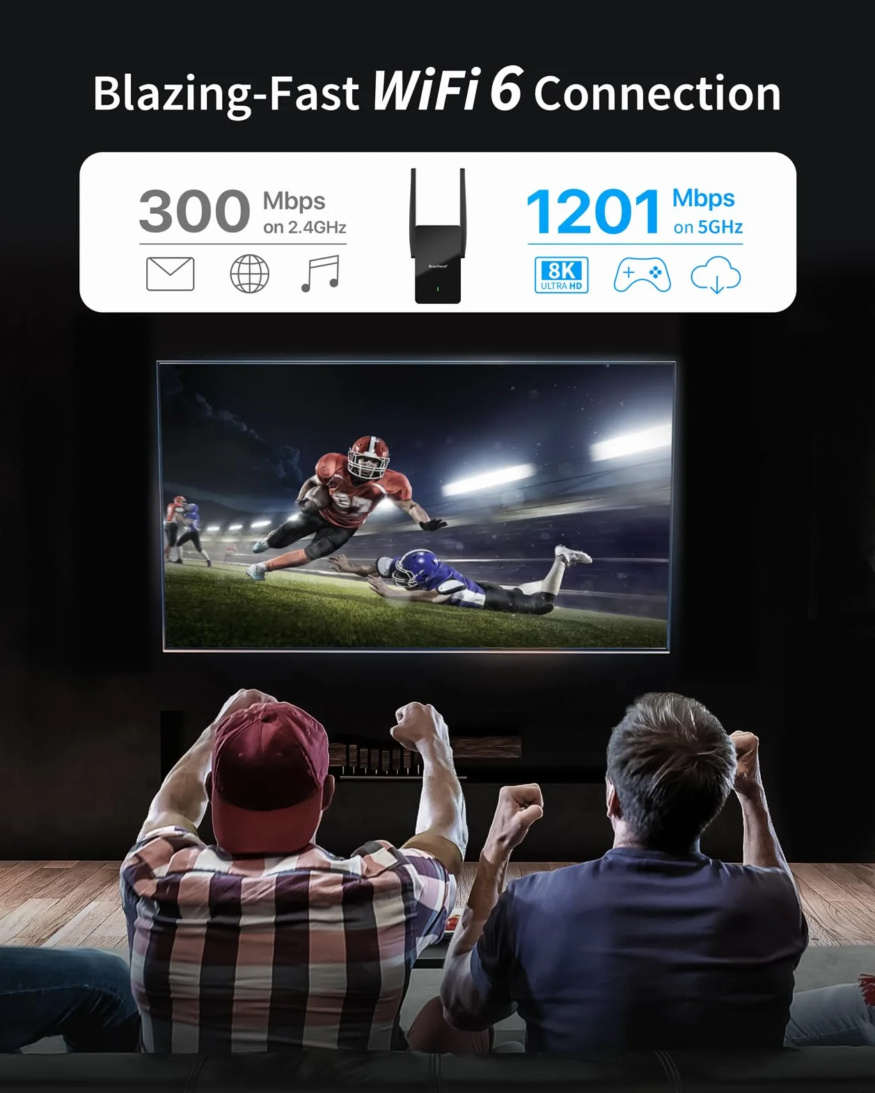 BrosTrend Répéteur WiFi 6 AX1500, Amplificateur Wi-Fi Double Bande 5GHz & 2.4GHz, Port Gigabit, Couvre 185m²