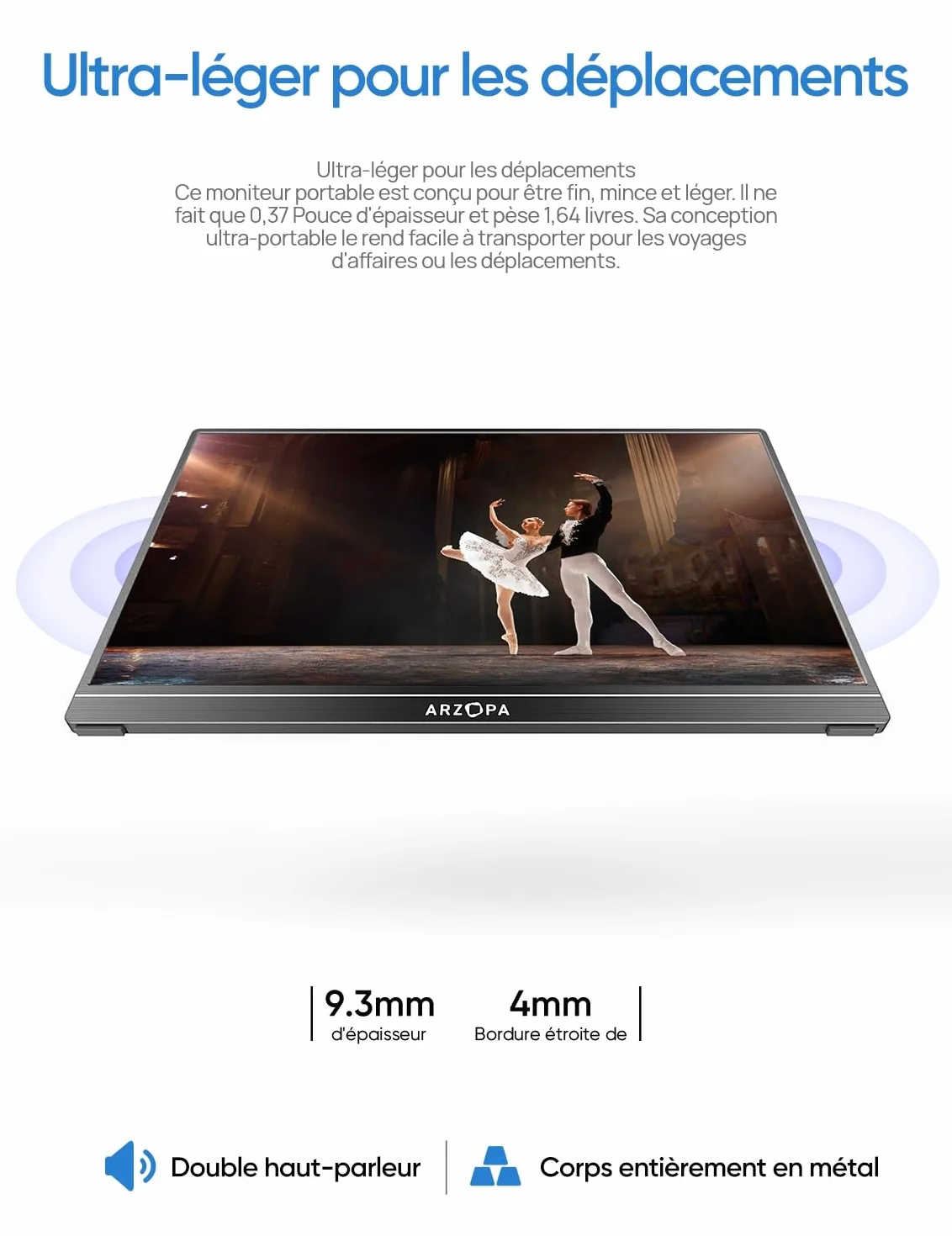 ARZOPA Moniteur Portable 15,6" FHD IPS Écran Ultra Fin USB-C HDMI A1