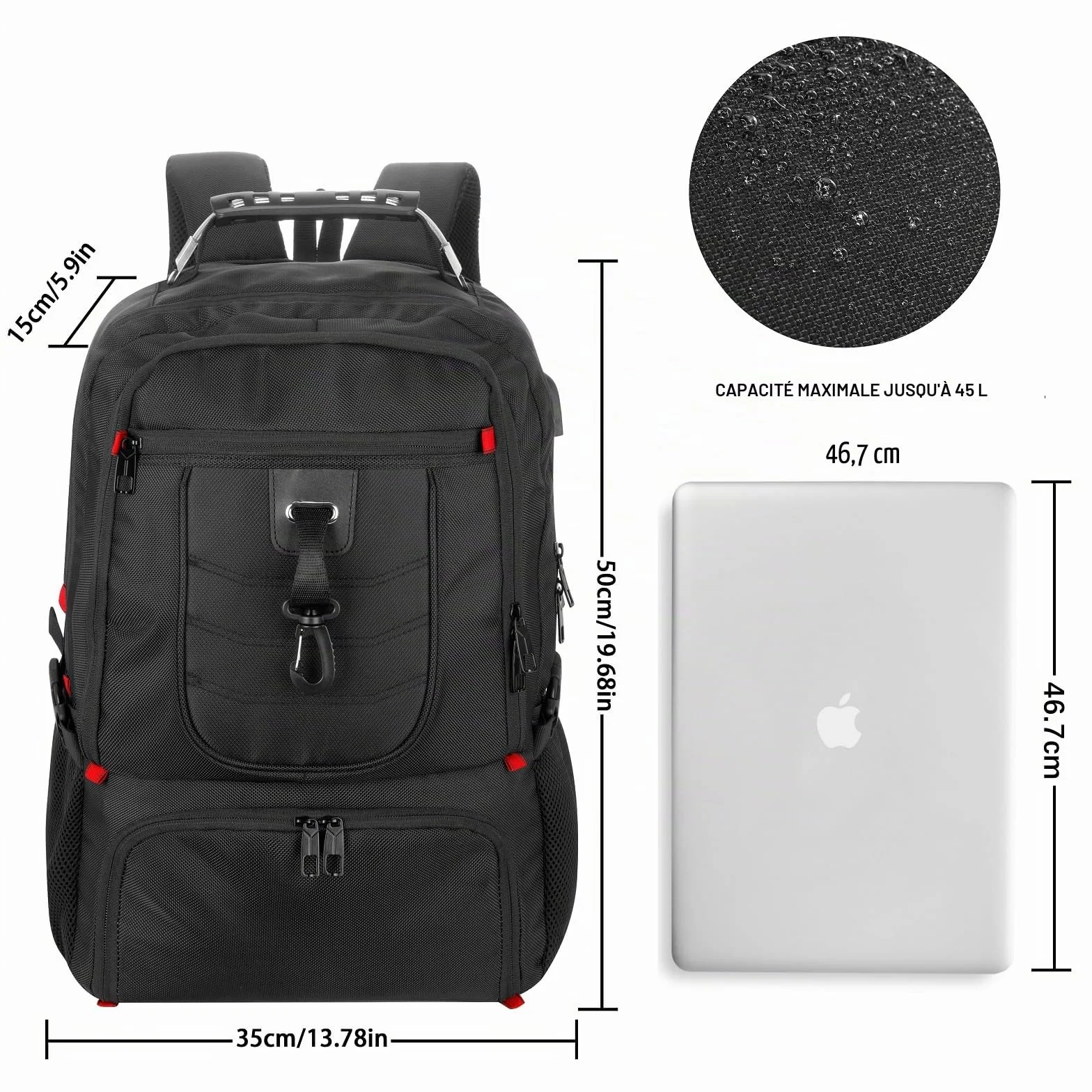 YAMTION Sac à Dos Ordinateur Portable 18.4 Pouces Compartiment à Chaussures Hommes Femmes Travail Sport Noir