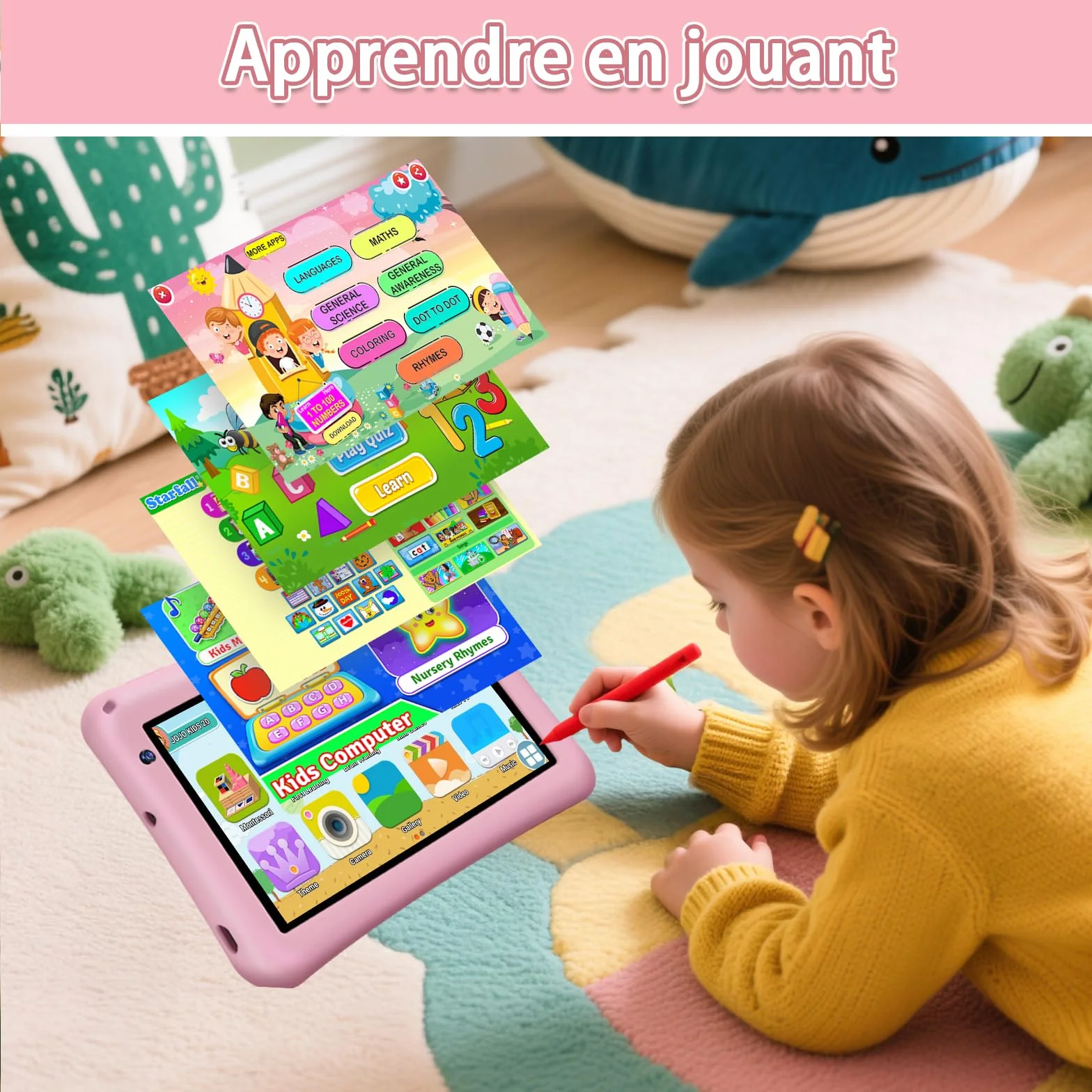 Tablette Enfant 7 Pouces Android 13 8Go RAM 64Go ROM Octa-Core 5800mAh Certifié Google Rose