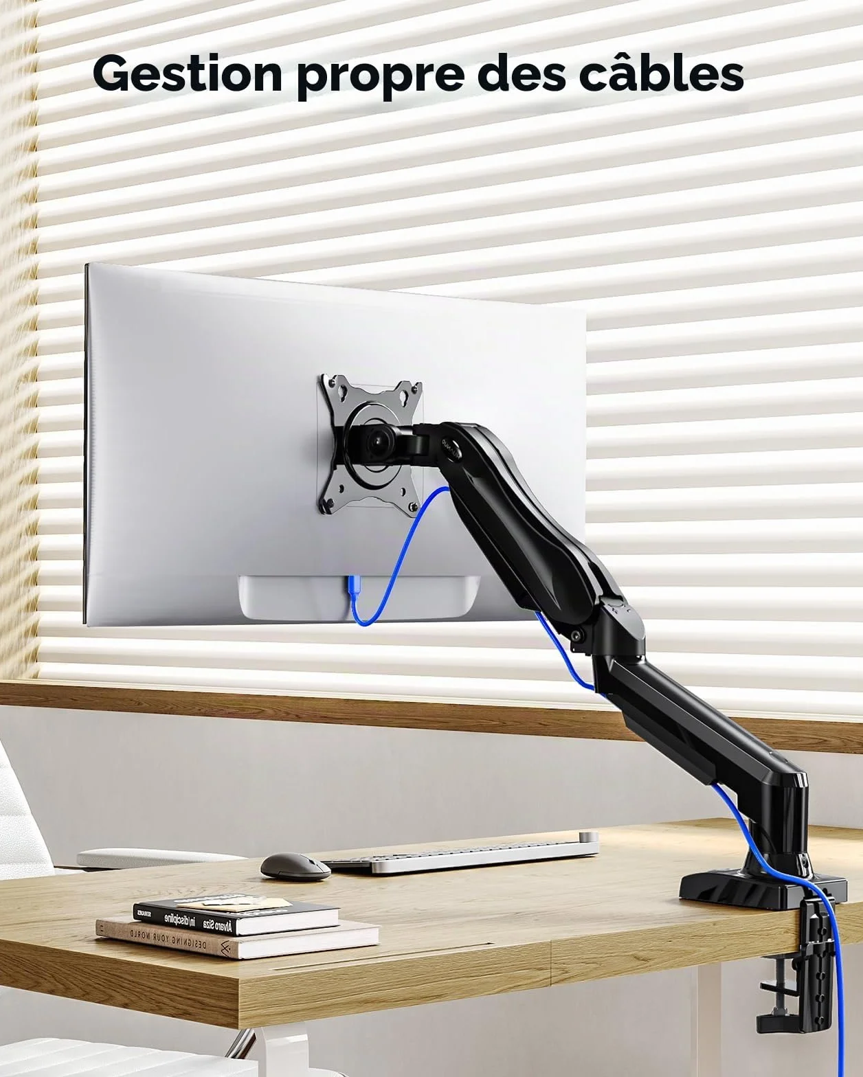 HUANUO Support Écran PC 13-32 Pouces Bras Simple Réglable Hauteur Inclinaison Pivotement Rotatif VESA 75 100 mm