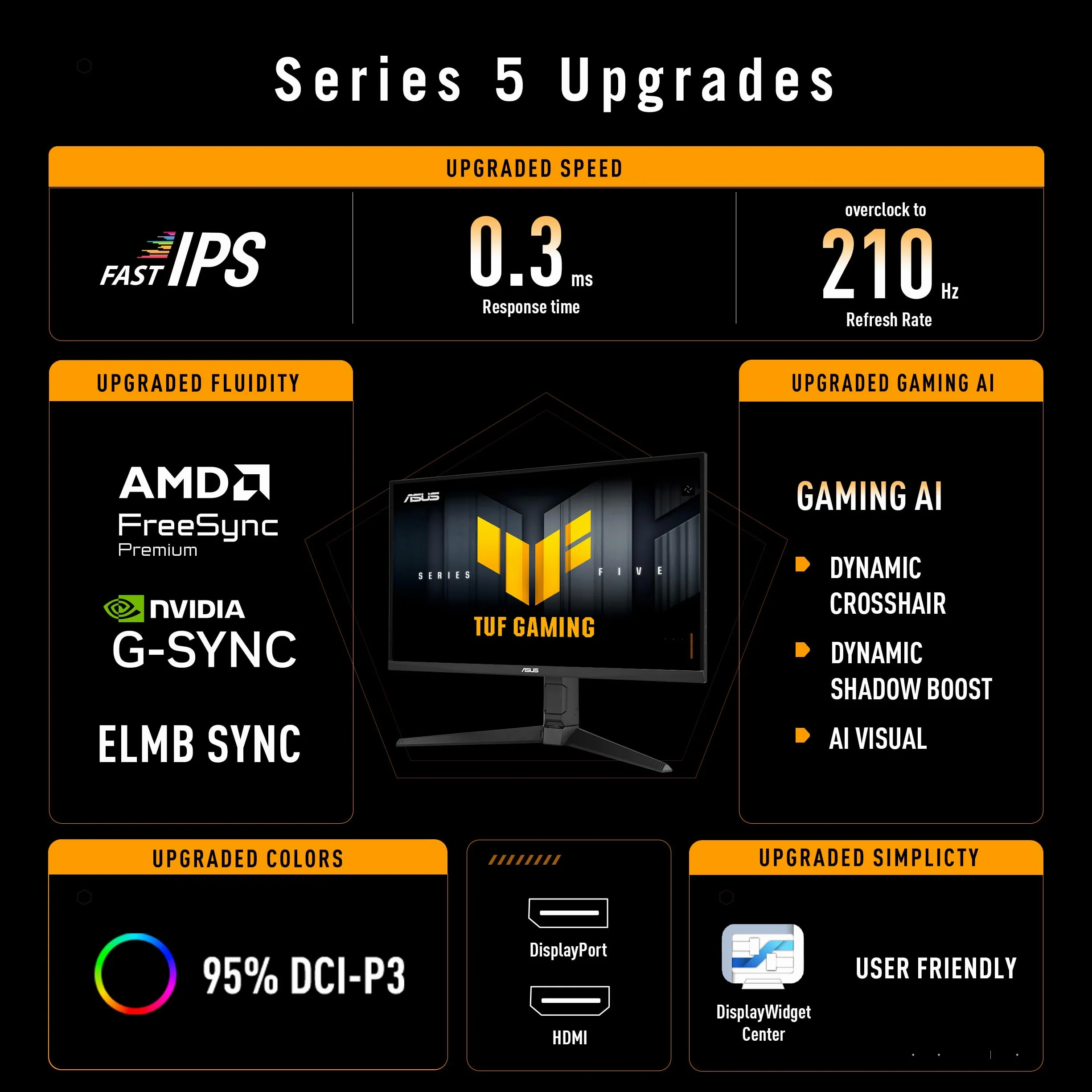 ASUS TUF Gaming VG27AQL5A Moniteur Gaming 27" QHD 2560x1440 210Hz OC Fast IPS ELMB Sync 0.3ms GTG Ajustable en Hauteur