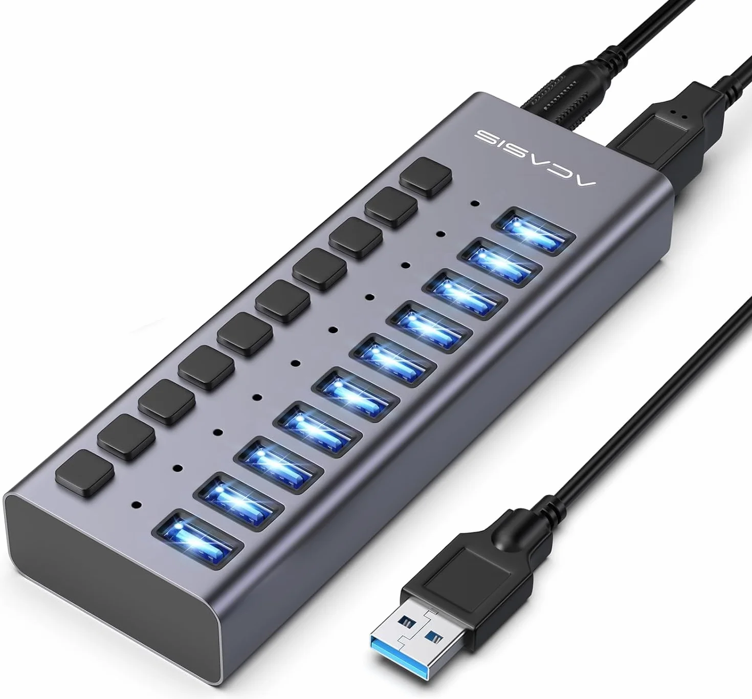 ACASIS Hub USB 3.2 10 Ports, 10Gbps avec Interrupteurs Individuels, 48W Alimentation