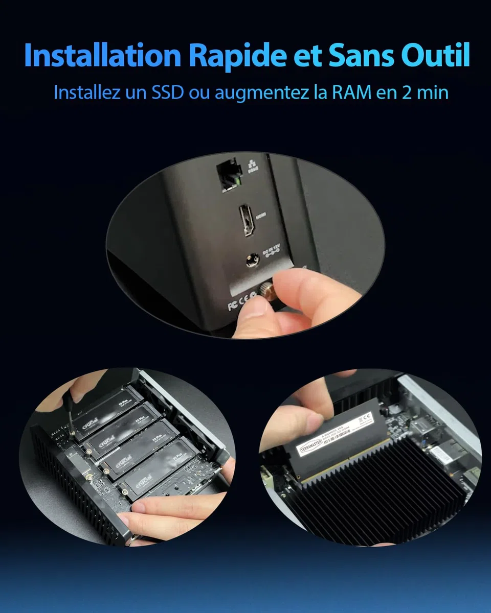 TERRAMASTER F4 SSD NAS Stockage - Serveur NAS 4 Baies Tout SSD, Processeur QuadCore N95, 8GB RAM DDR5, Port 5GbE, 4 Dissipateurs Inclus, Stockage en Réseau Puissant Format Compact (sans Disque)