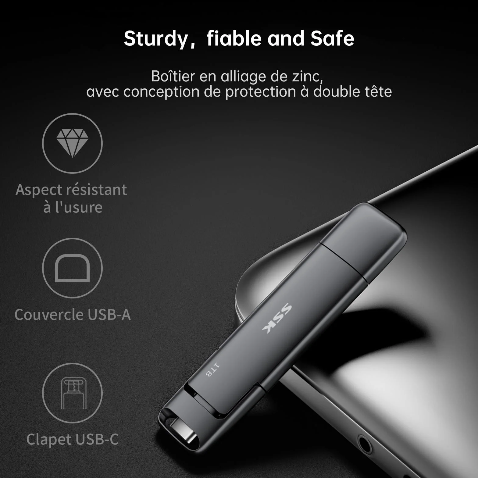 SSK SSD Externe 128 Go Disque Portable USB 3.2 Gen 2 550 Mo/s 2 en 1 OTG Clé USB A & Type C