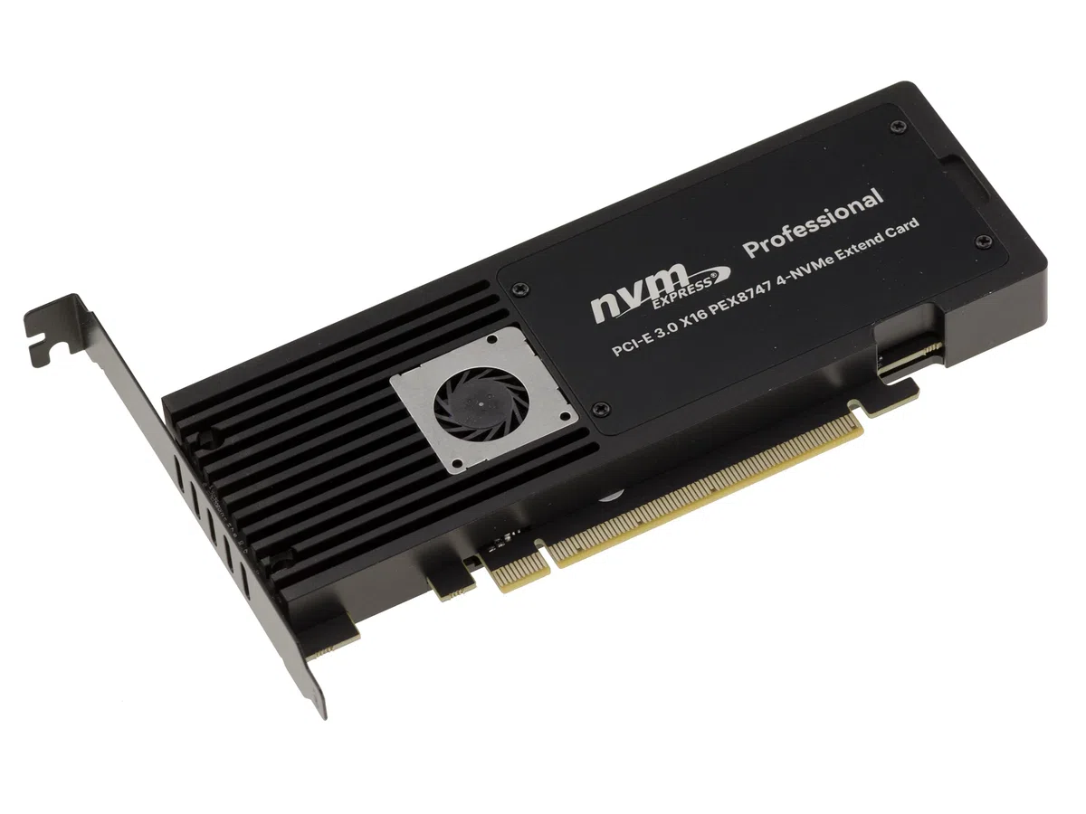KALEA-INFORMATIQUE Carte PCIe x16 4 SSD M.2 NVMe ventilée | Carte PCIe 4 SSD NVMe avec coffrage aluminium ventilé