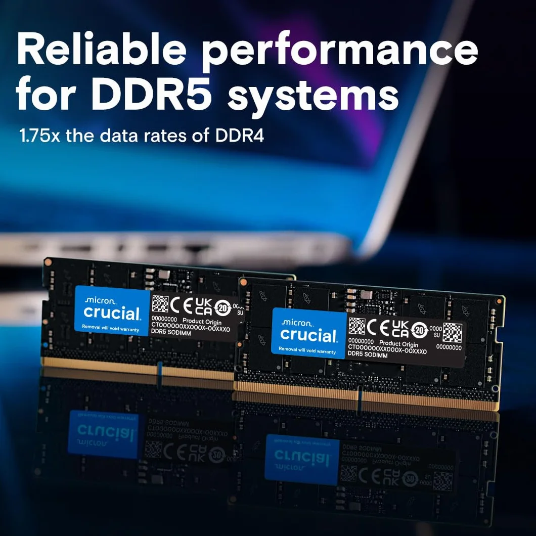 Crucial RAM 32Go Kit (2x16Go) DDR5 5600MHz Mémoire pour Ordinateur Portable CT2K16G56C46S5