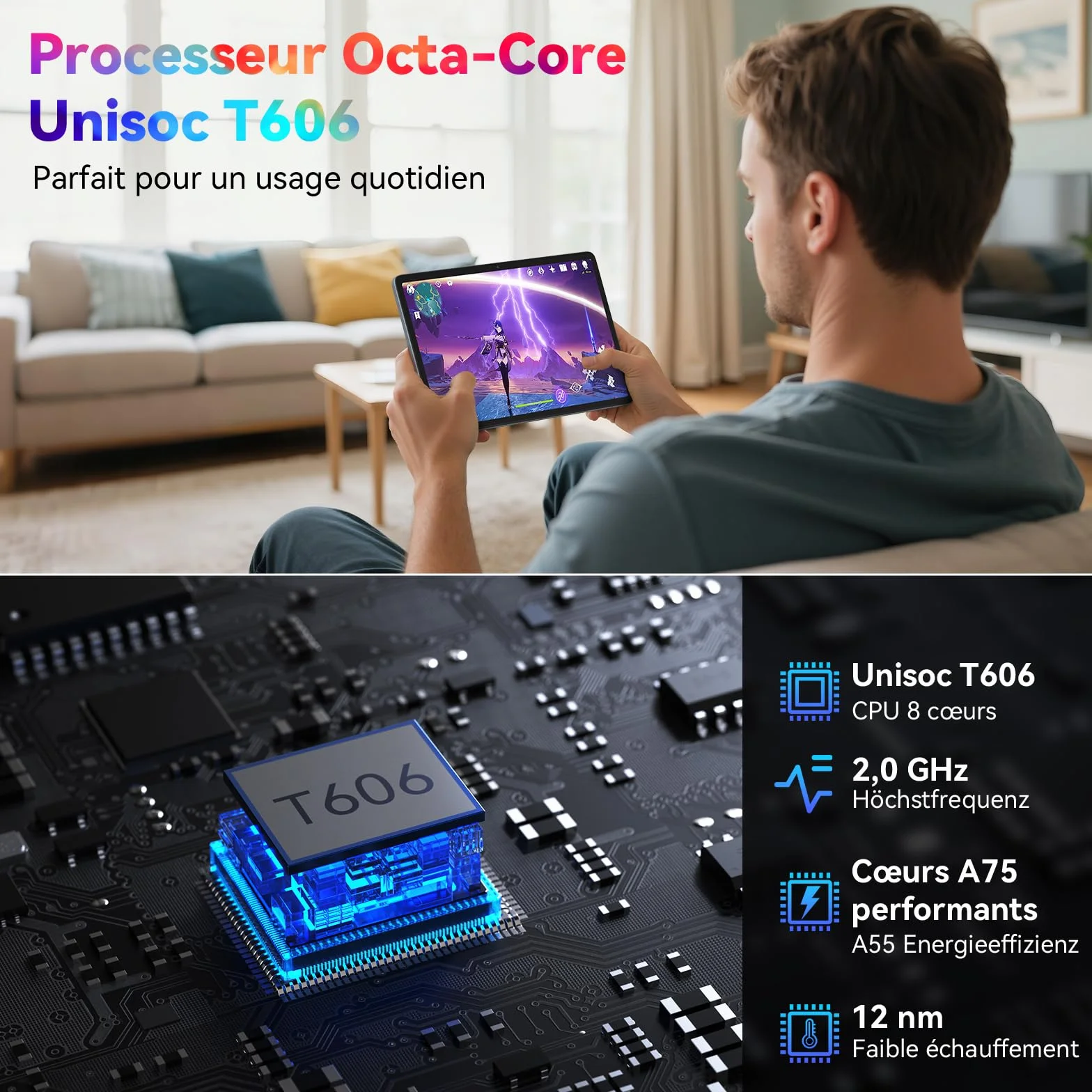 Tablette Android 16 10 pouces 8GB RAM 256GB ROM avec stylet clavier souris Gemini AI Widevine L1 Garantie 5 ans