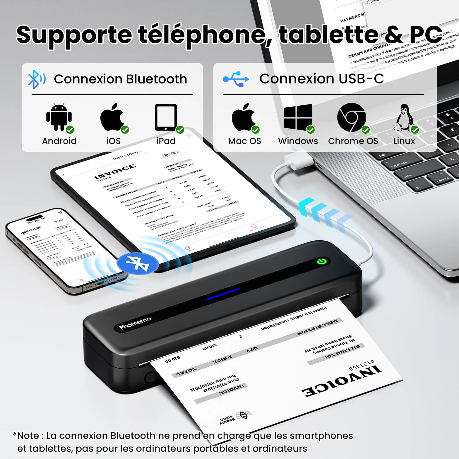 Phomemo M832 Imprimante Thermique A4 sans Encre, Compatible avec Phones & Laptop, avec Mallette de Transport et 4 Rouleaux