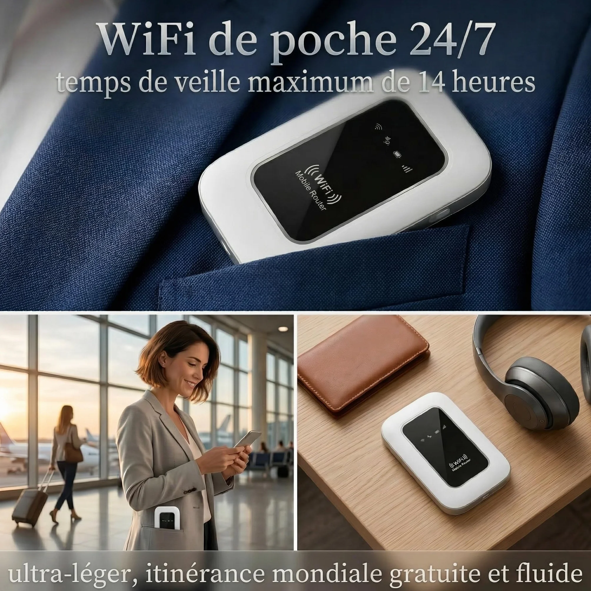 Routeur 5G Portable WiFi 6 Modem Carte SIM Déverrouillé Haut Débit 5G/4G+ Jusqu'à 28 Appareils