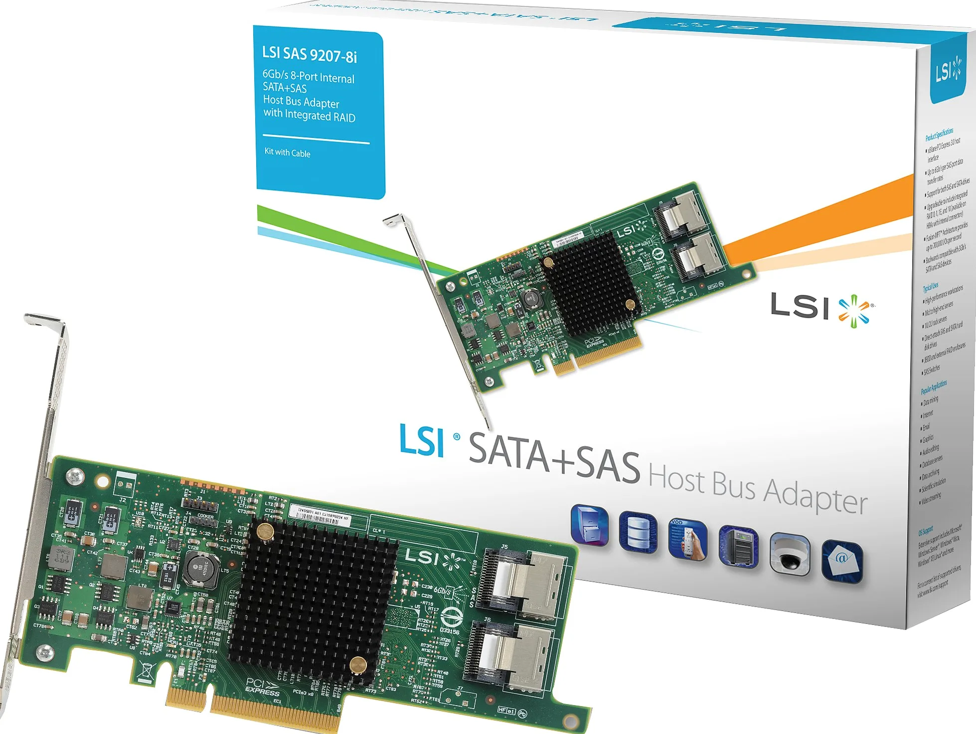 LSI SAS 9207-8i Carte SATA+SAS 6 Go/s 8 Ports internes PCI-E