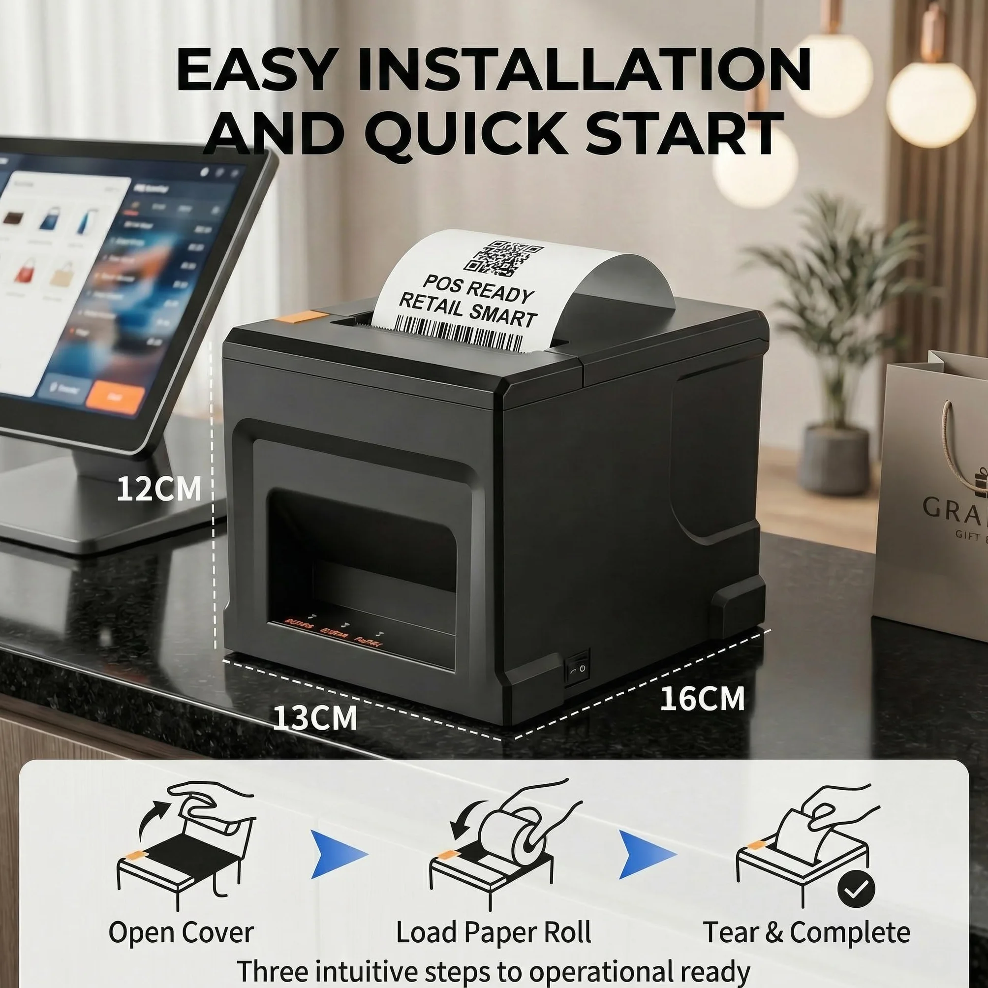 Imprimante POS Thermique 80mm avec Coupeur Automatique 300mm/s USB LAN Bluetooth
