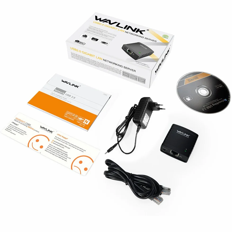WAVLINK Serveur d'impression 10/100Mbps Ethernet vers USB 2.0 pour Windows