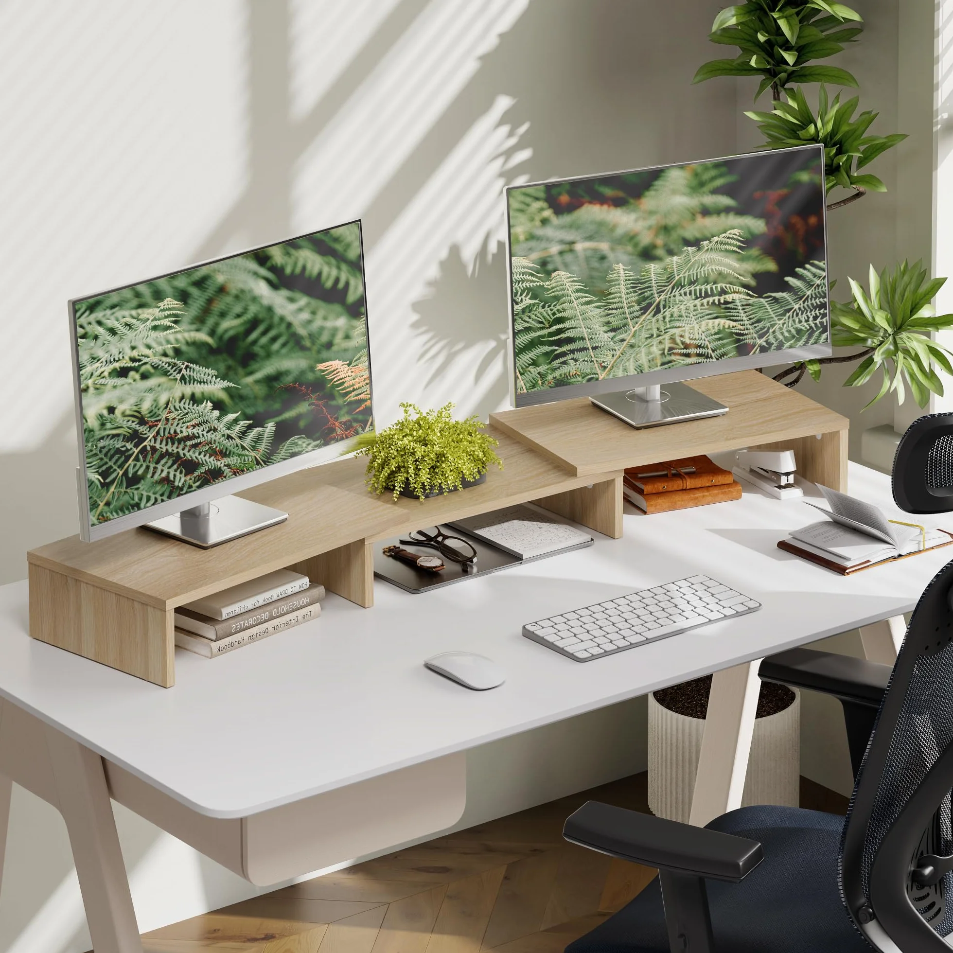 FITUEYES Réhausseur d'Écran en Bois Support de Moniteur Réglable 92,5-108x23,5x10,2cm Chêne
