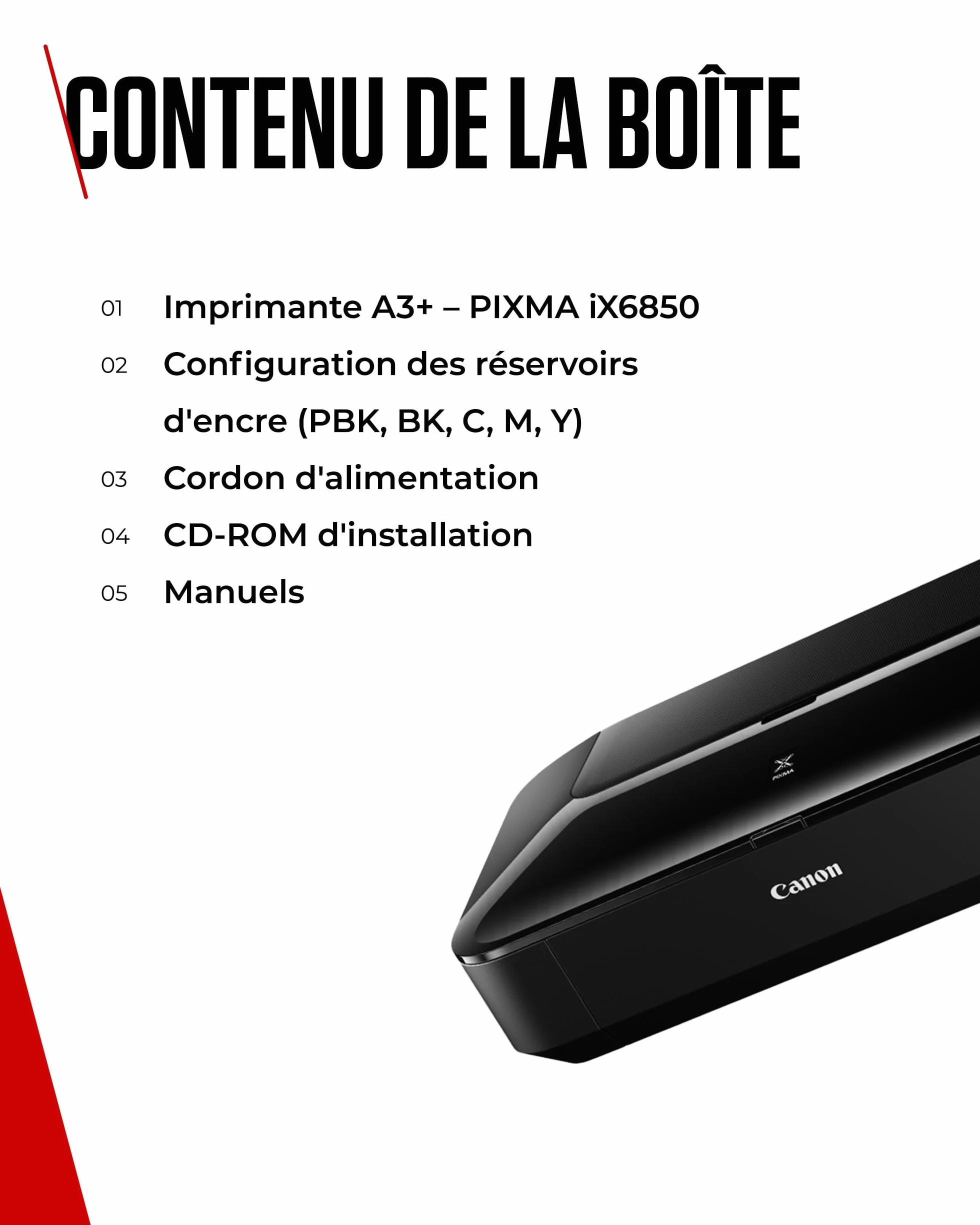 Canon PIXMA iX6850 Imprimante WiFi Noire 5 Encres A3+ Jet d'Encre Multifonction Bureau