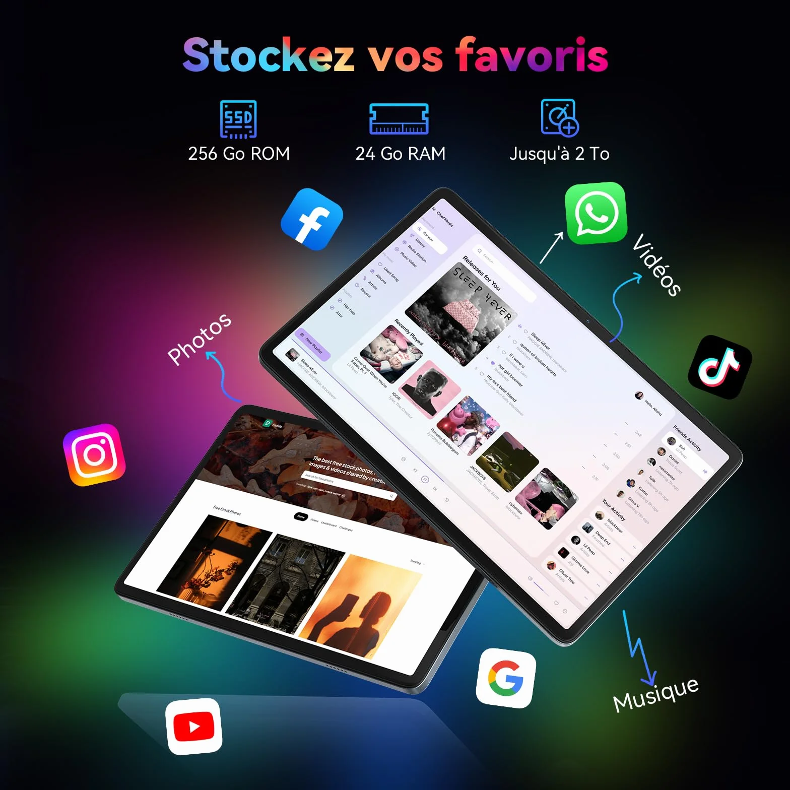 Tablette Android 16 10 pouces 8GB RAM 256GB ROM avec stylet clavier souris Gemini AI Widevine L1 Garantie 5 ans