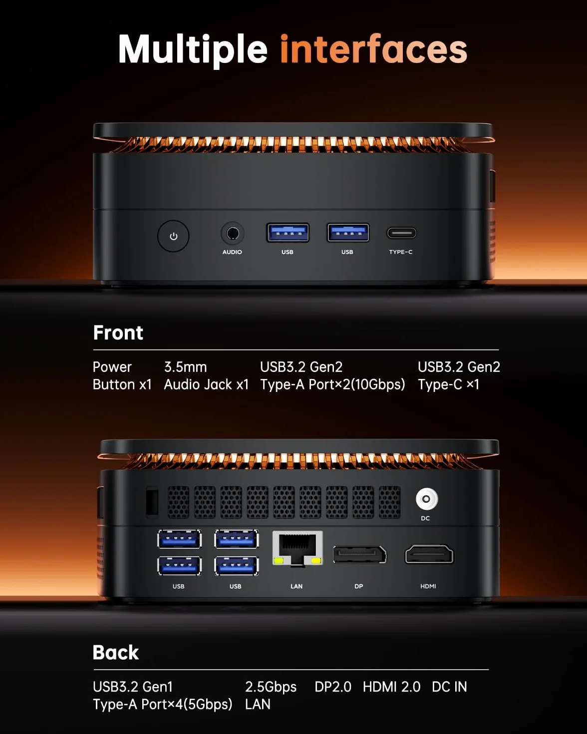 NiPoGi Hype H1 Mini PC AMD Ryzen 7 7735HS 24 Go LPDDR5 1 To M.2 NVMe SSD 4K Triple Display WiFi6 BT5.2 Ordinateur de Bureau Gaming