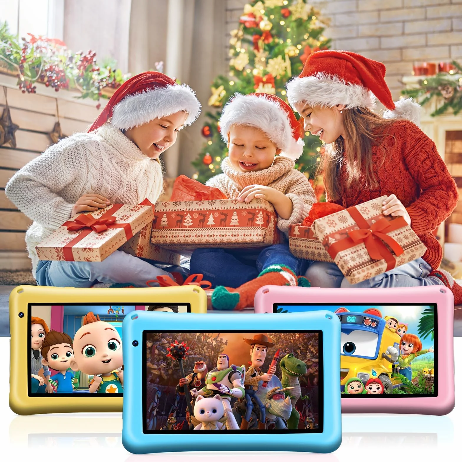 Tablette Enfants 7 Pouces Android 13 8Go RAM 64Go ROM Octa-Core Caméra HD Contrôle Parental Housse Silicone Bleu