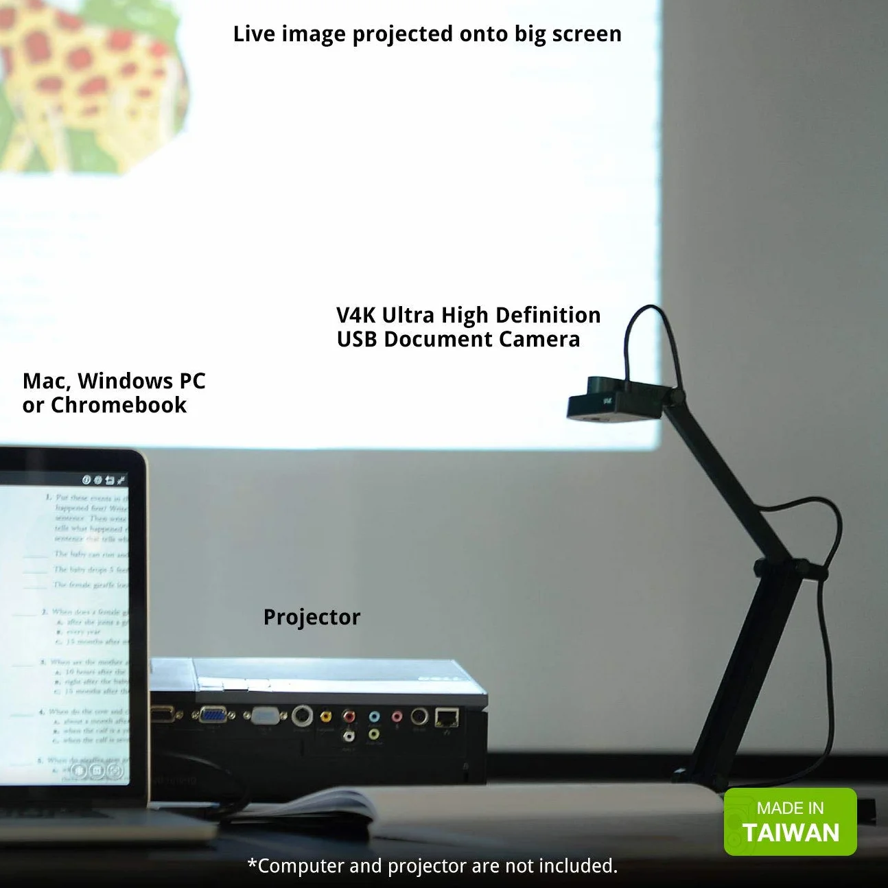 IPEVO V4K 8MP Caméra de documents USB ultra haute définition pour Mac OS, Windows, Chromebook