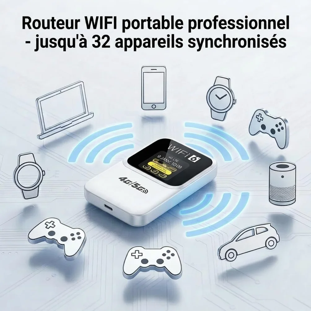 Routeur 5G Portable WiFi 6 SIM Déverrouillé Batterie 3000mAh 28 Appareils WPA3 Nano SIM Pocket WiFi Voyage
