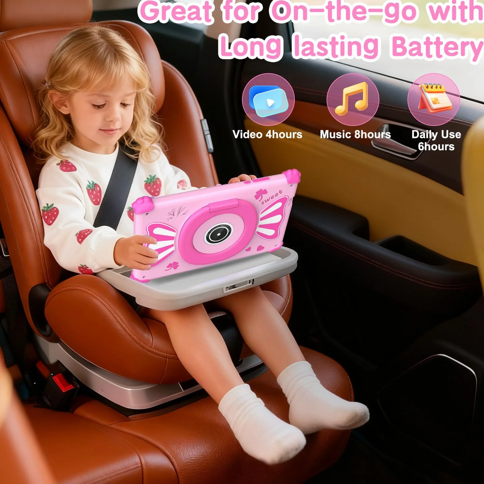 Tablette Enfants 7 Pouces Android 15 WiFi6 Penta Core 6Go RAM 32Go ROM Double Caméra 128Go Extension Rose