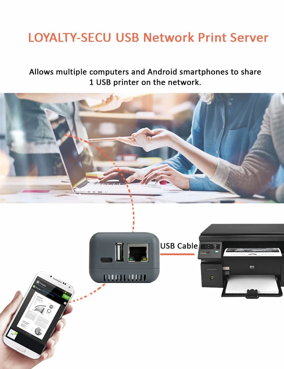 Serveur d'impression réseau Ethernet vers USB 2.0 Gris