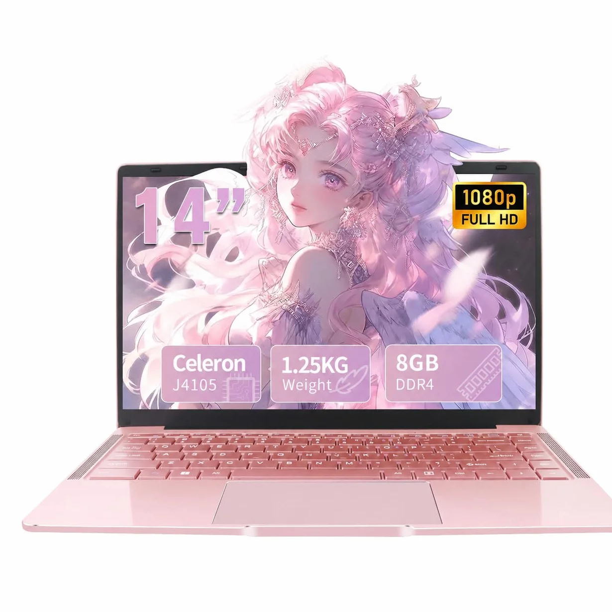Ordinateur Portable 14 Pouces Celeron J4105 Win11 Pro 8 Go DDR4 IPS 1920x1080 AZERTY Or Rose 8GB+256G SSD