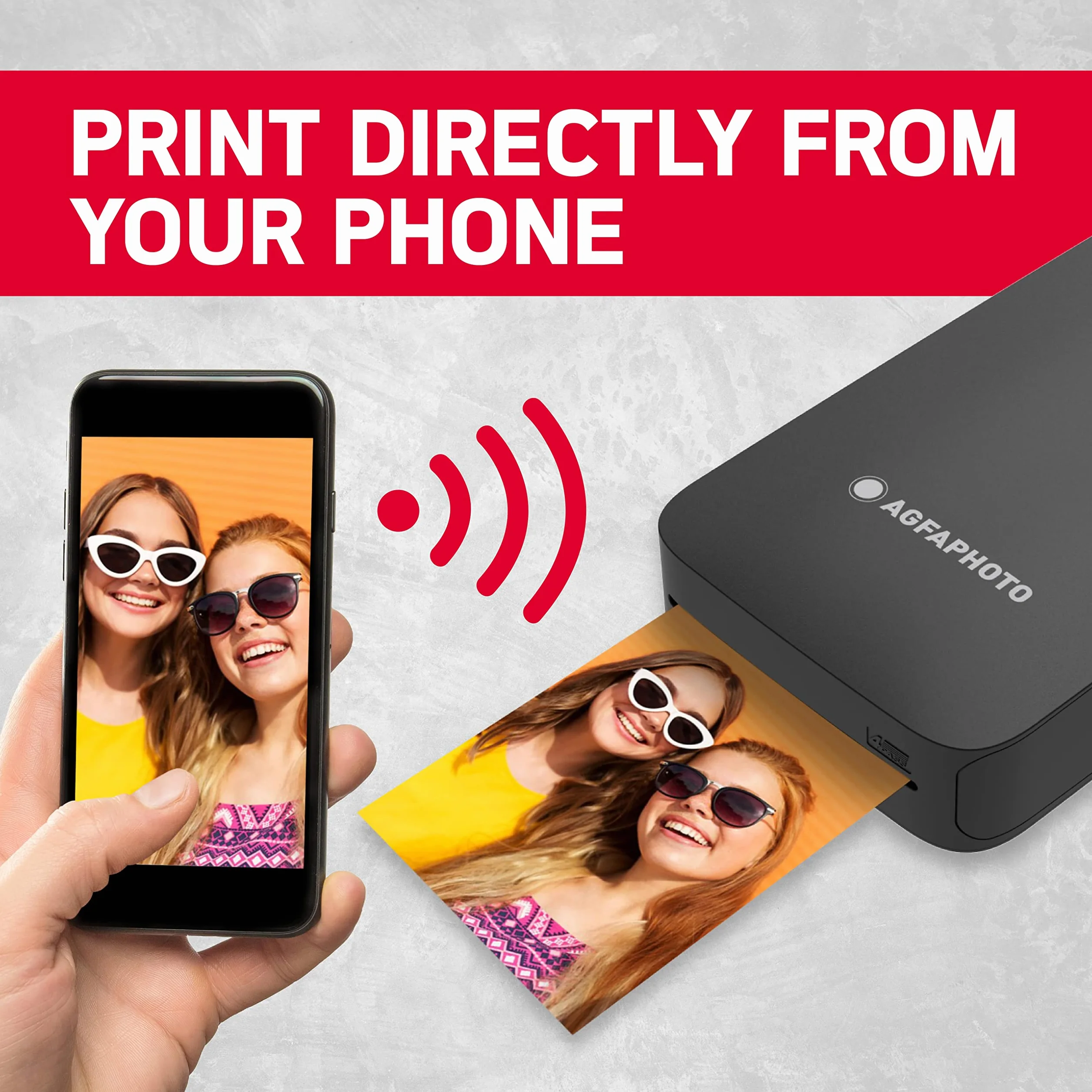 AgfaPhoto Realipix Mini P Imprimante Photo Bluetooth 5,3 x 8,6 cm Sublimation Thermique 4Pass Noir